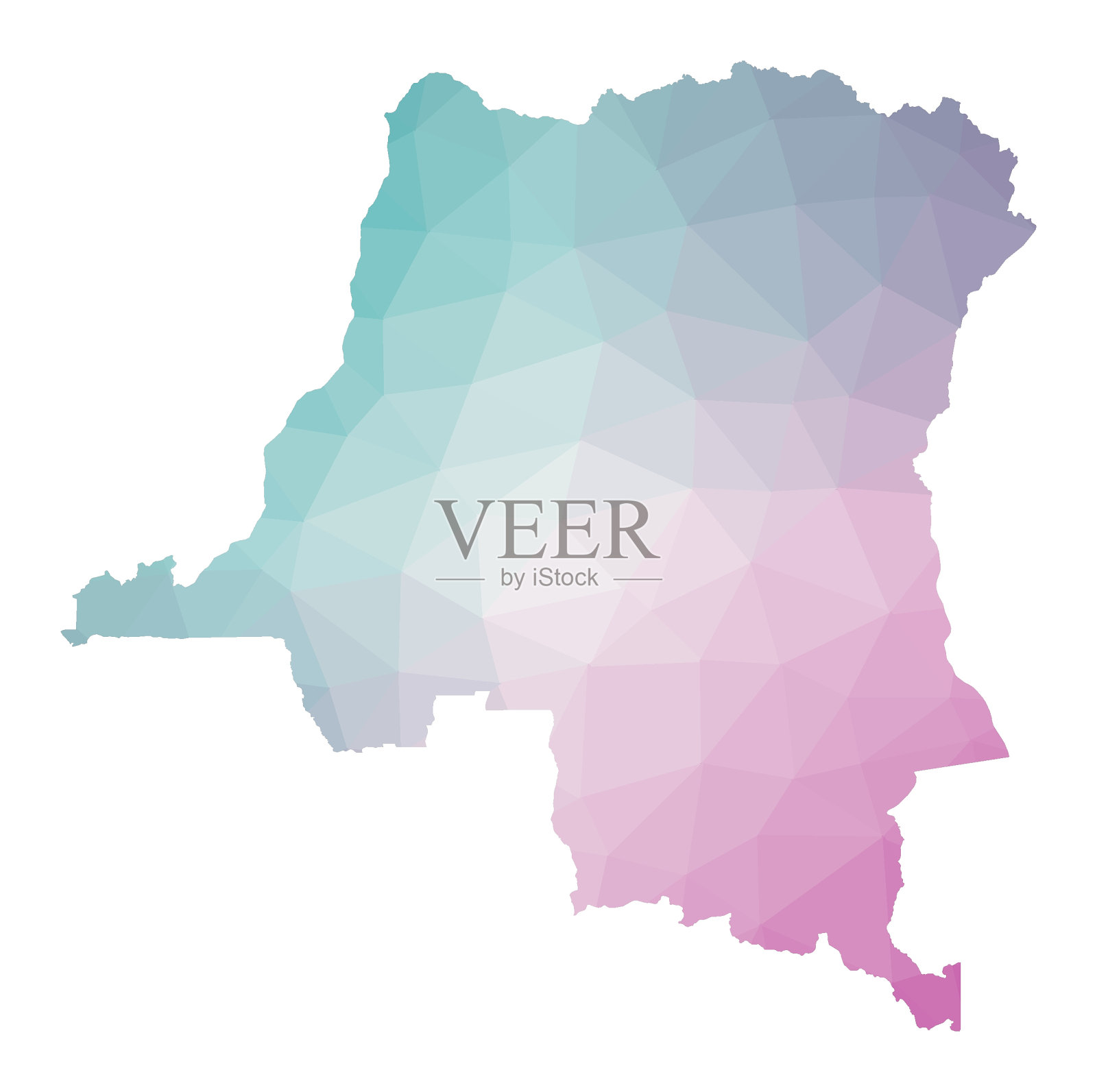 刚果民主共和国多边形地图。翡翠紫水晶颜色的国家几何插图。刚果民主共和国地图在低多边形风格。技术、互联网、网络概念。矢量插图。插画图片素材