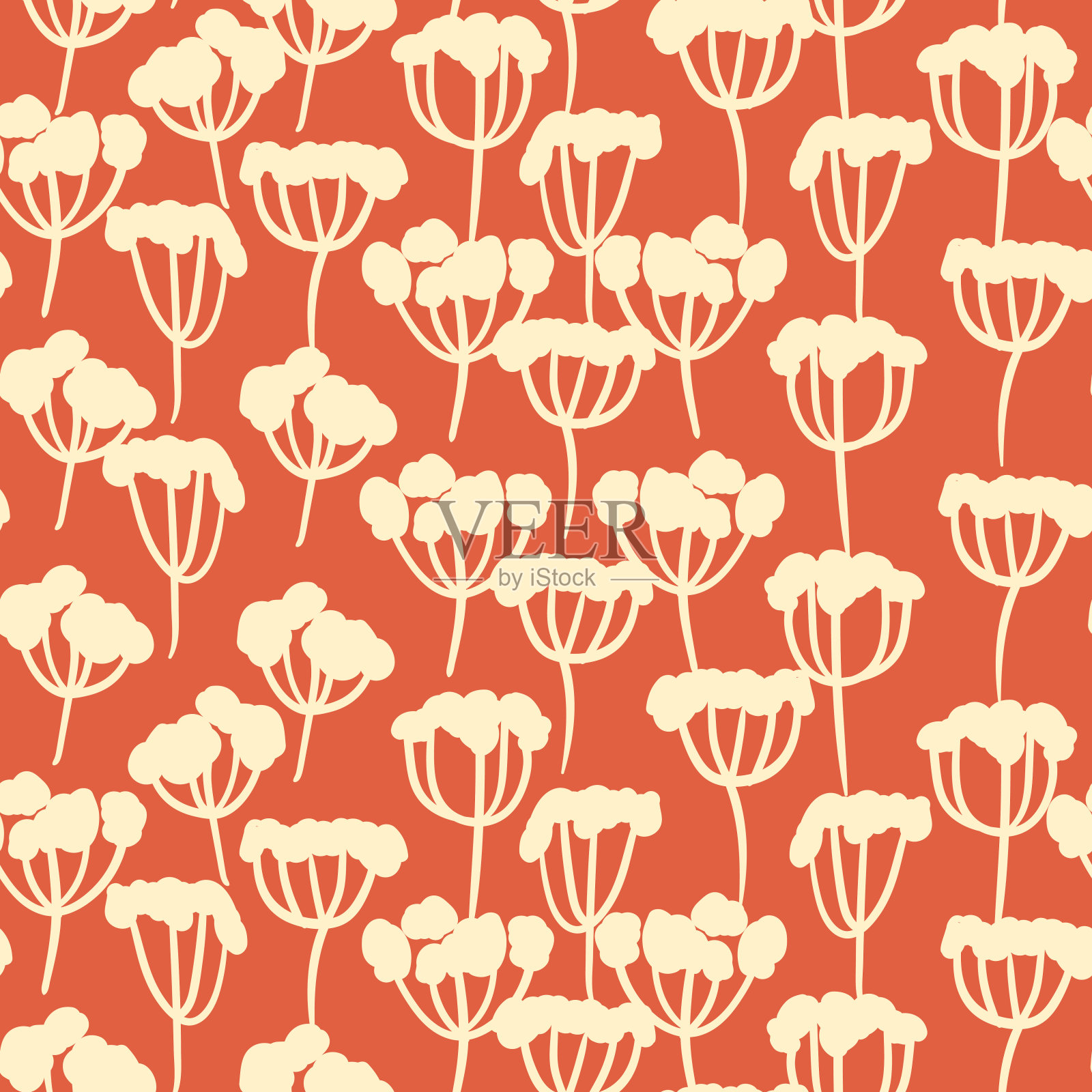 基于传统民间艺术装饰的无缝花卉图案。彩色背景上的彩色小花。涂鸦矢量插图。简单简约的图案。面料、纺织品设计插画图片素材