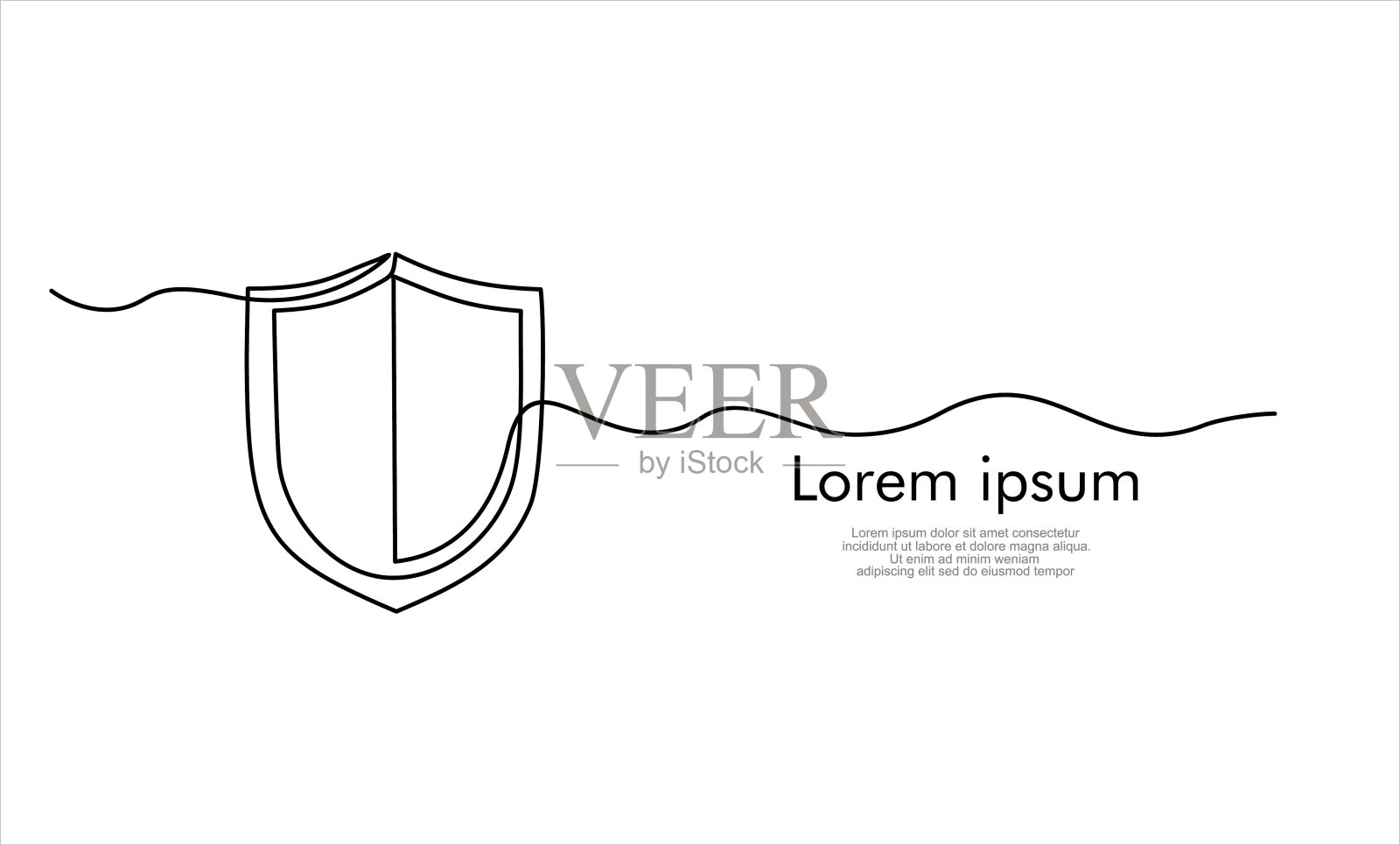 防护罩连续单线绘制。可用于标志，徽章，幻灯片和横幅。插图引用模板。一条直线矢量图。插画图片素材
