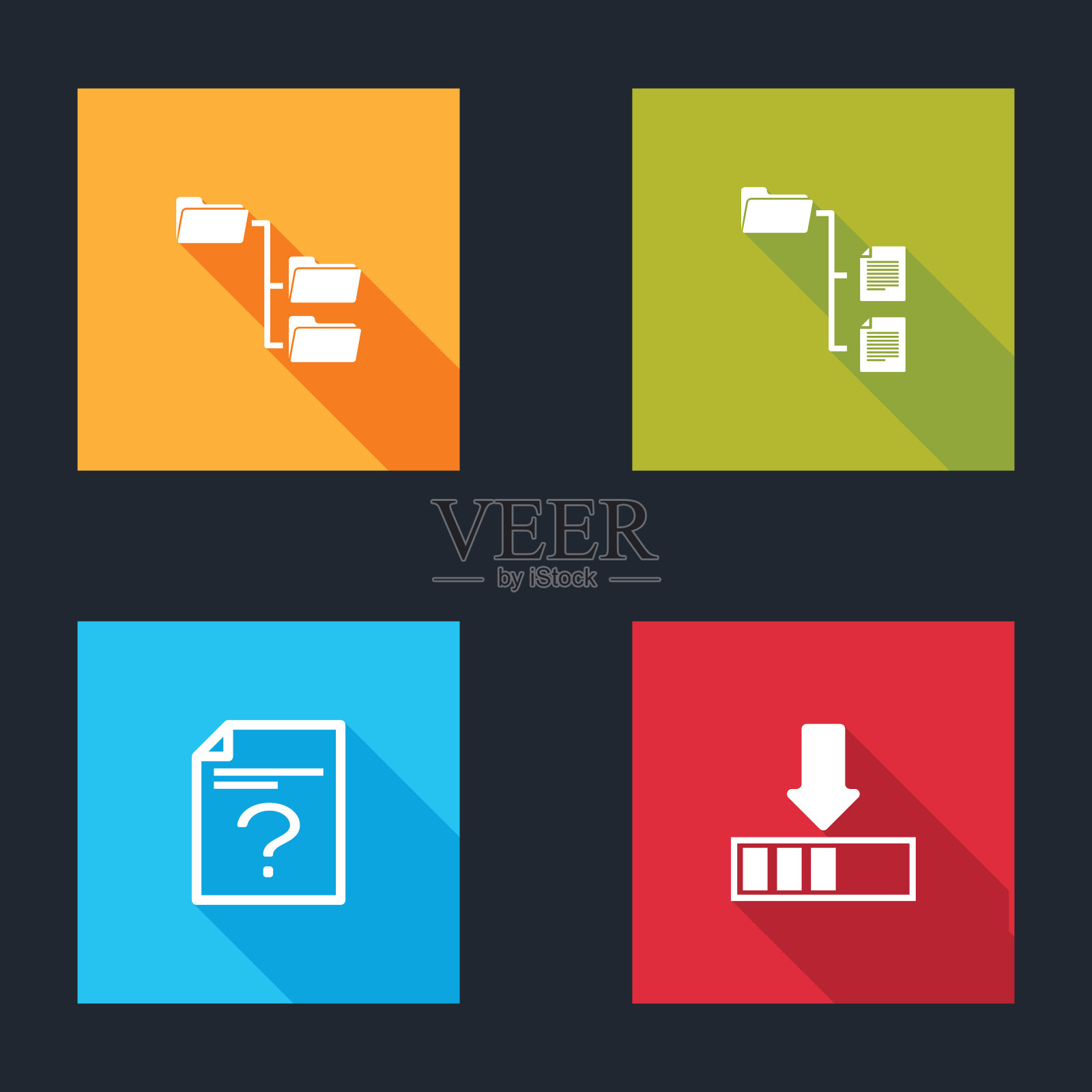 设置文件夹树，未知文档和加载图标。向量插画图片素材