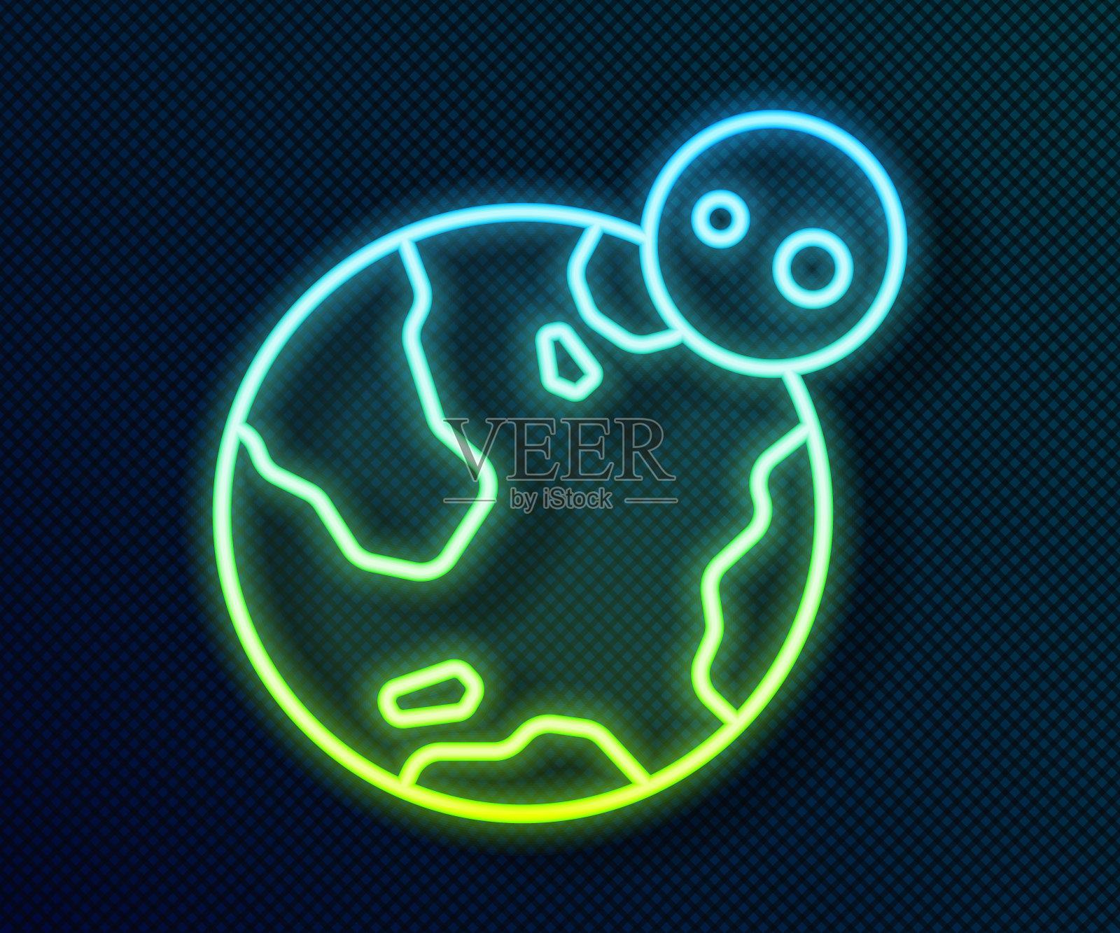 发光的霓虹灯线地球图标孤立的黑色背景。世界或土象星座。全球互联网标志。几何形状。向量插画图片素材