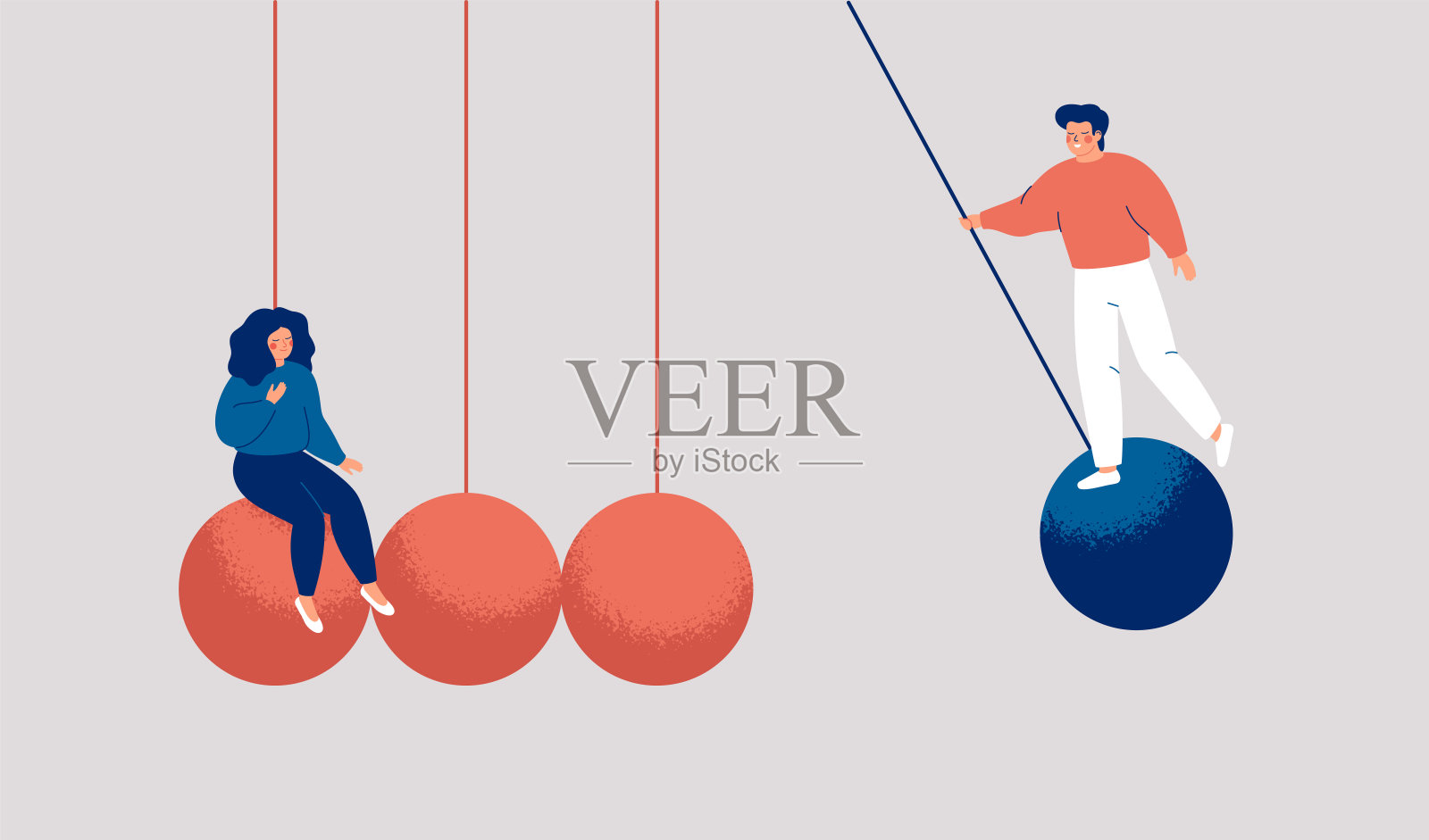 男人和女人在钟摆上摇摆和减速以相遇。个人成长和异地恋。插画图片素材