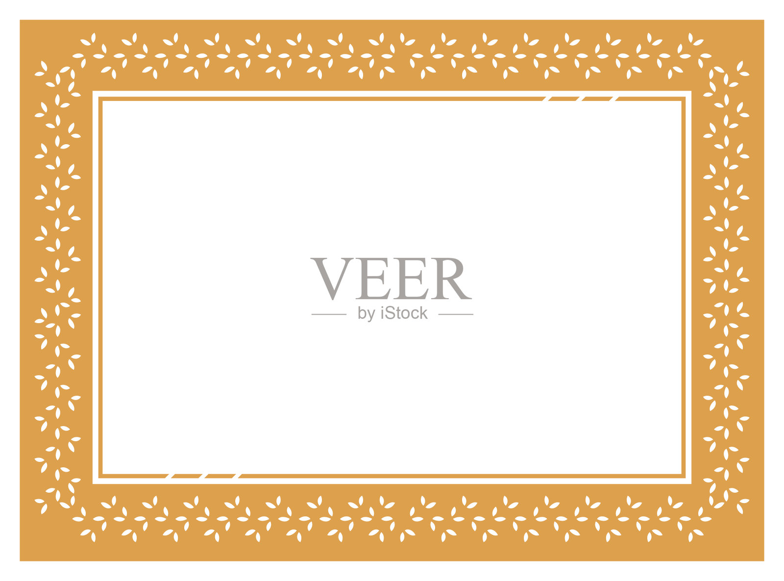 花卉框架与黄金背景。叶纹框架。矢量框架插画图片素材