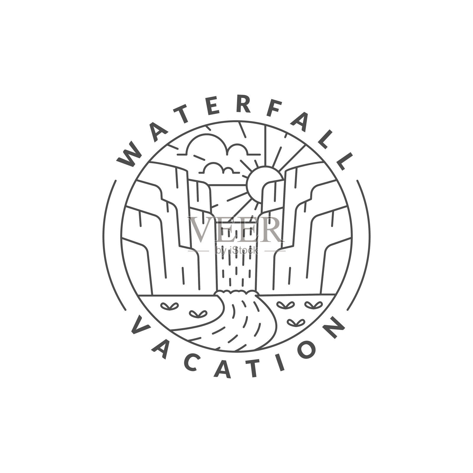 瀑布度假插图单线或线艺术风格矢量插画图片素材