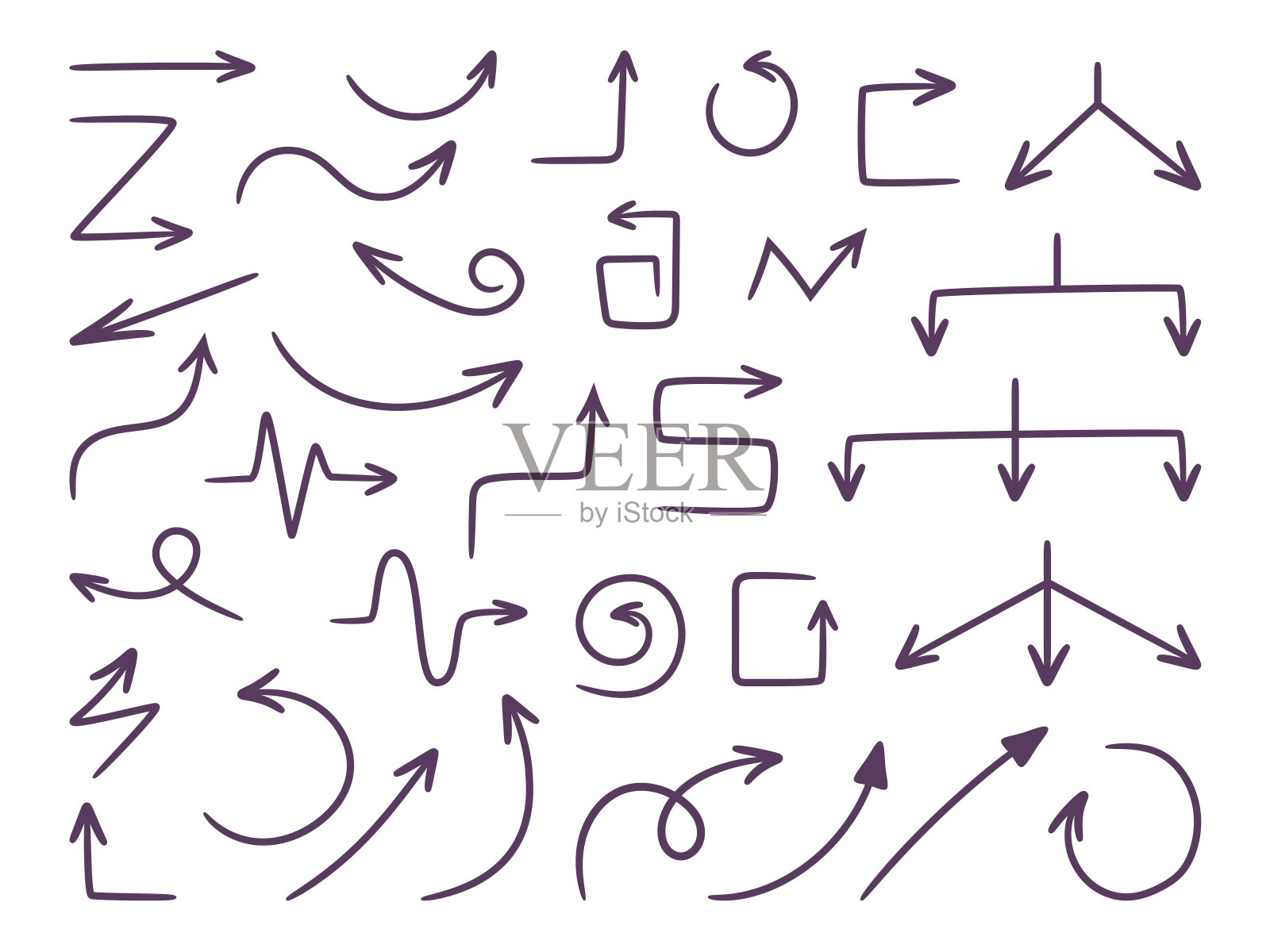 手绘箭头集合。草图箭头设计教育和商业计划插画图片素材