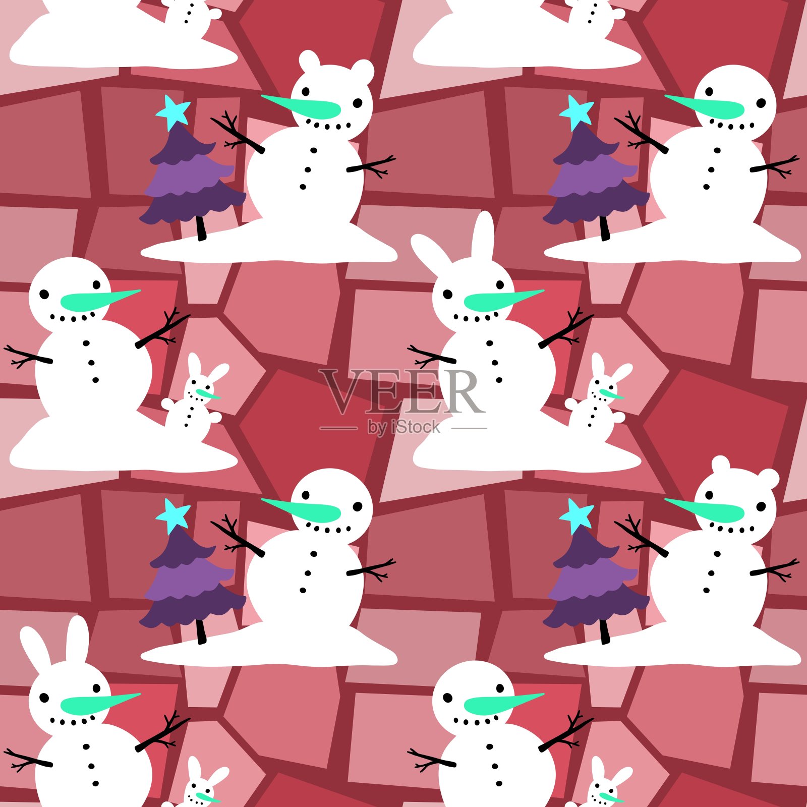 冬季圣诞无缝雪人图案包装纸插画图片素材