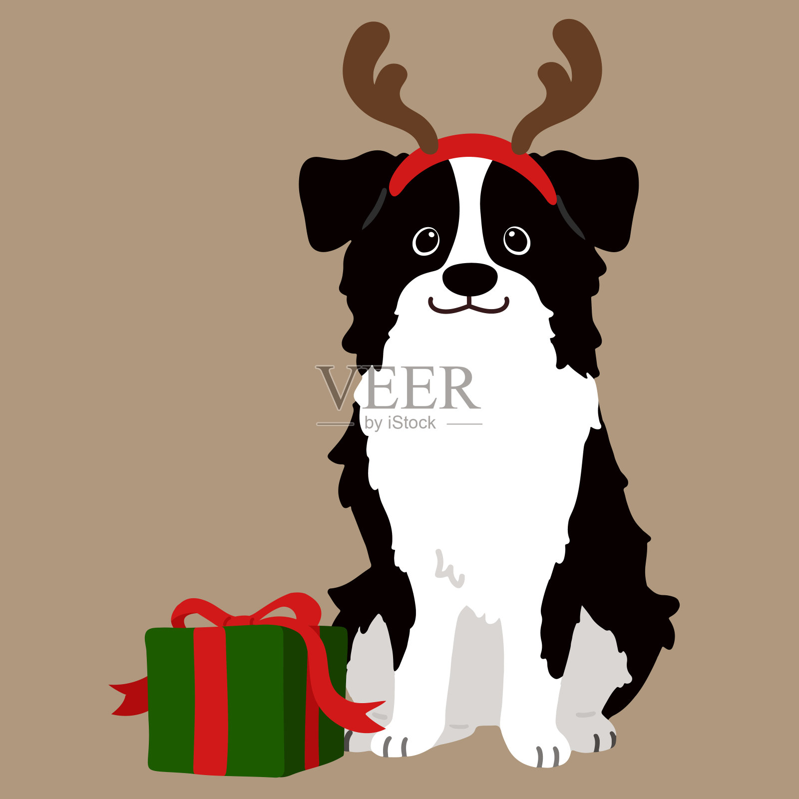 边境牧羊犬坐着的简单而可爱的圣诞插图插画图片素材