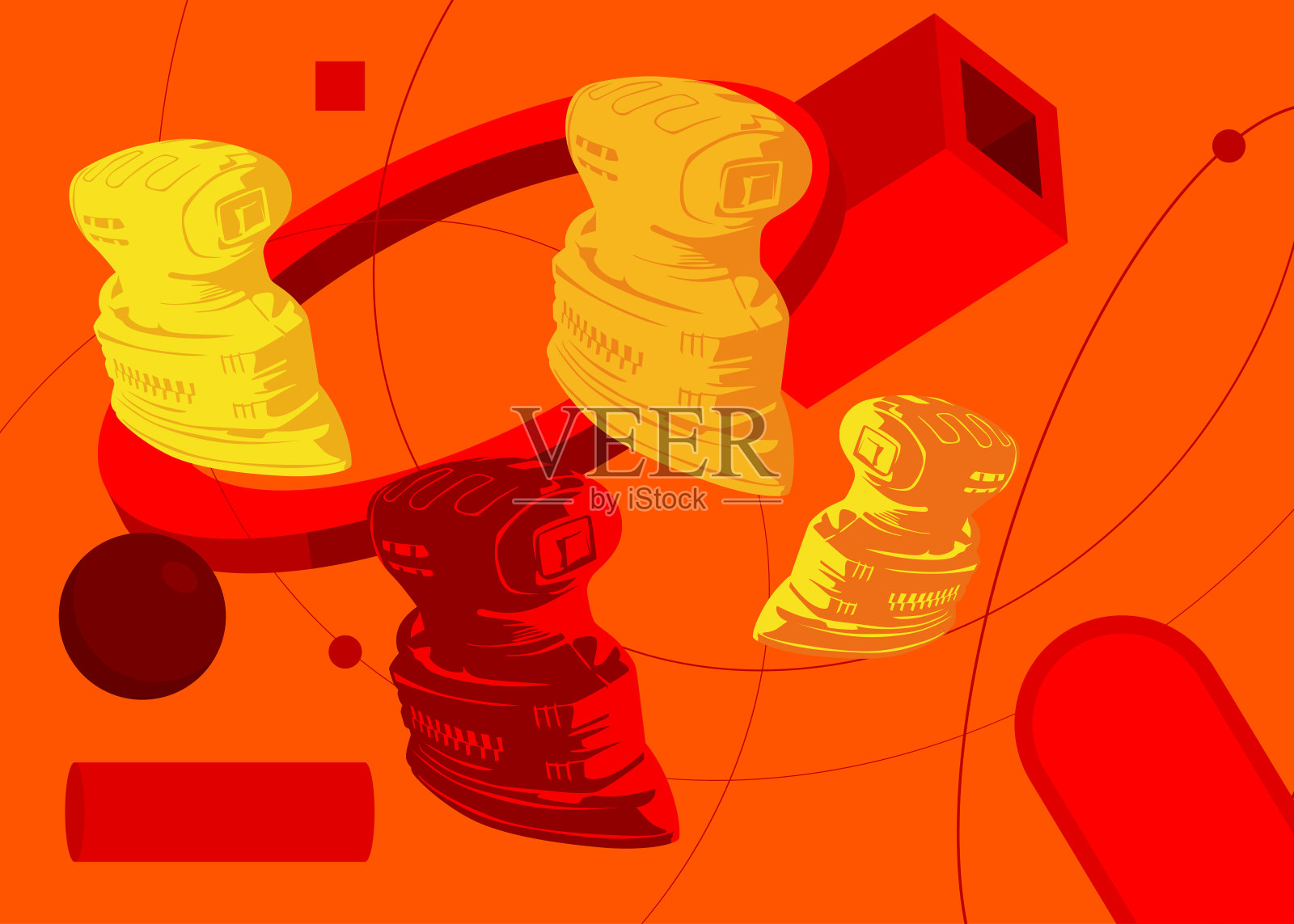 电动Sander几何图形复古主题背景。最小几何元素。复古抽象形状矢量插图。插画图片素材