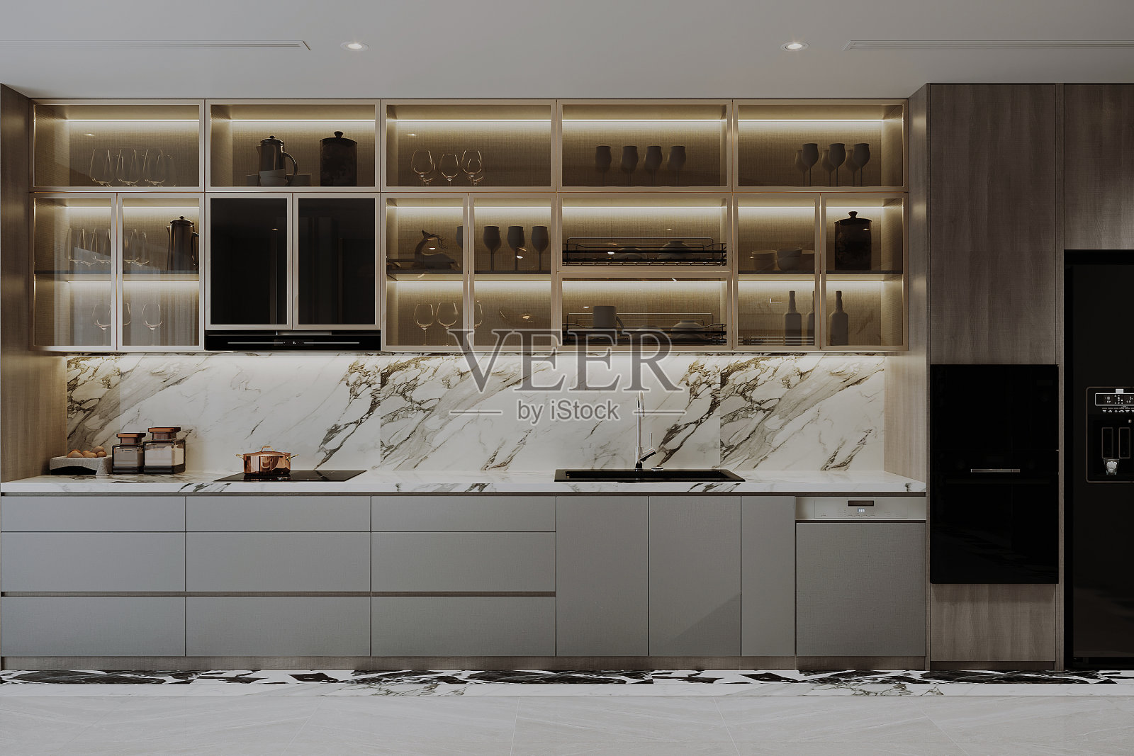 现代典雅豪华的厨房照片摄影图片