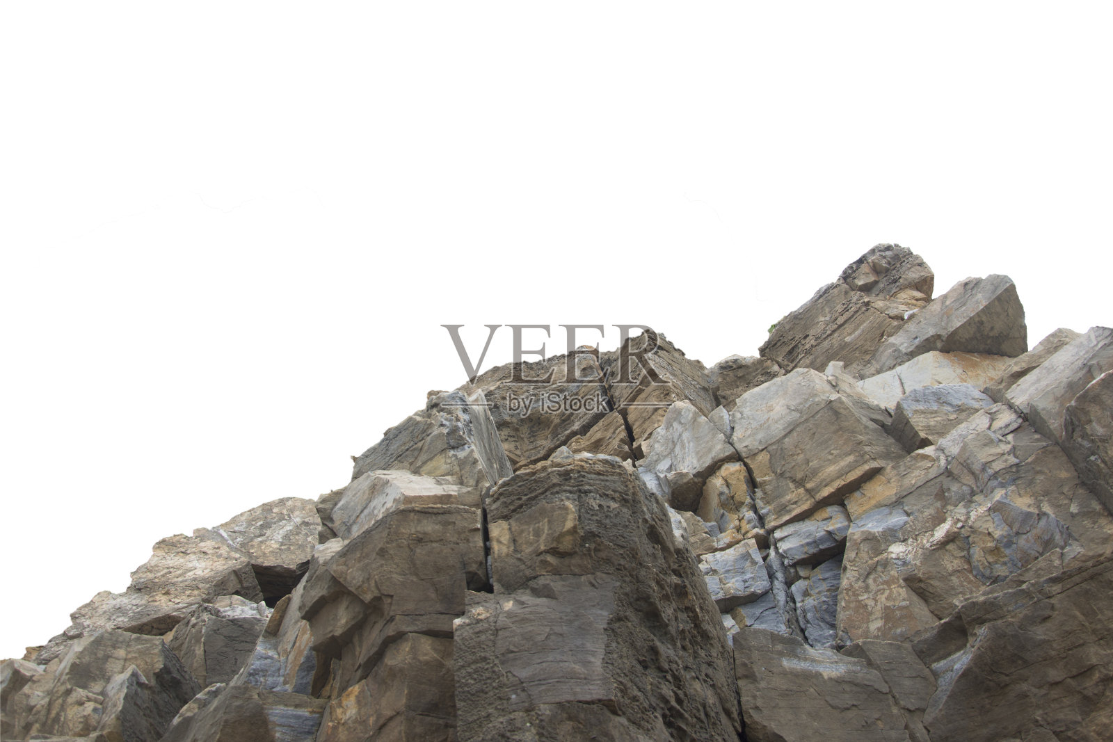 在白色背景上孤立的山岩。照片摄影图片