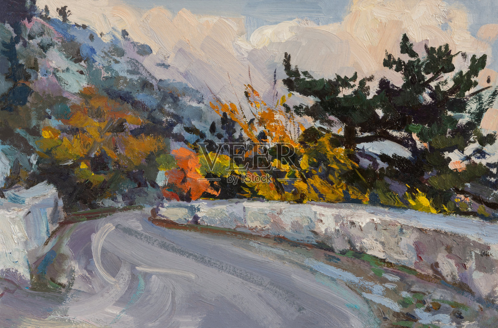 秋路油画。插画图片素材