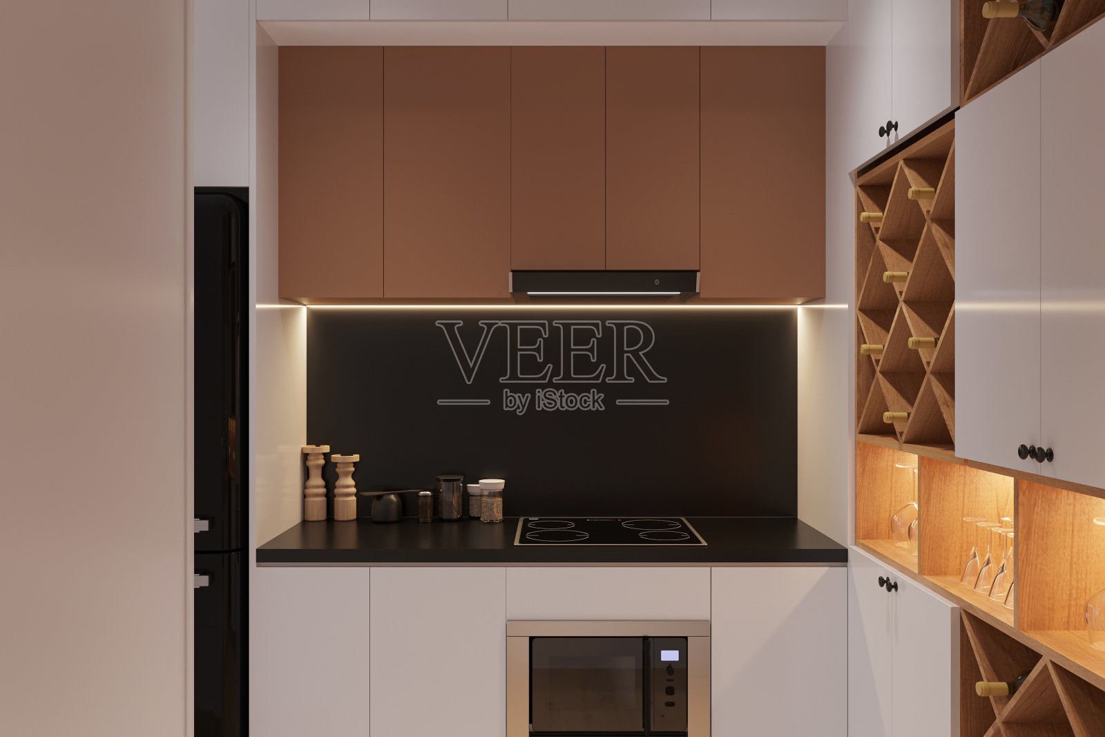 精心设计和宽敞的厨房。照片摄影图片