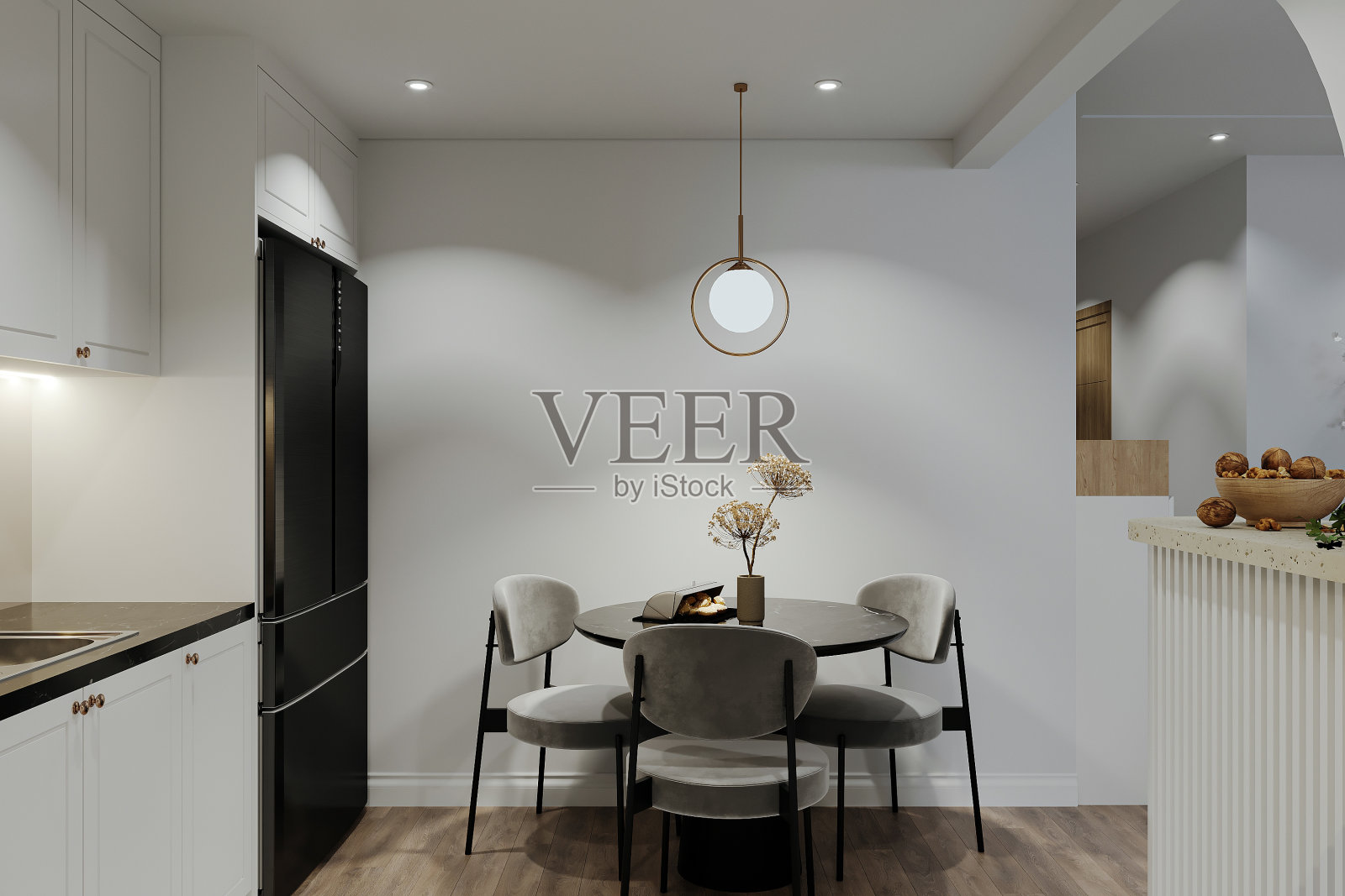 餐厅是浅象牙色的。照片摄影图片