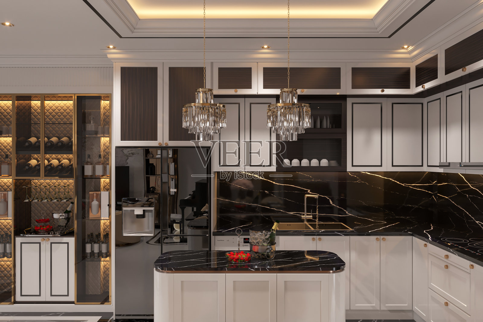 开放式厨房用于展示现代厨房设计和室内装饰理念照片摄影图片