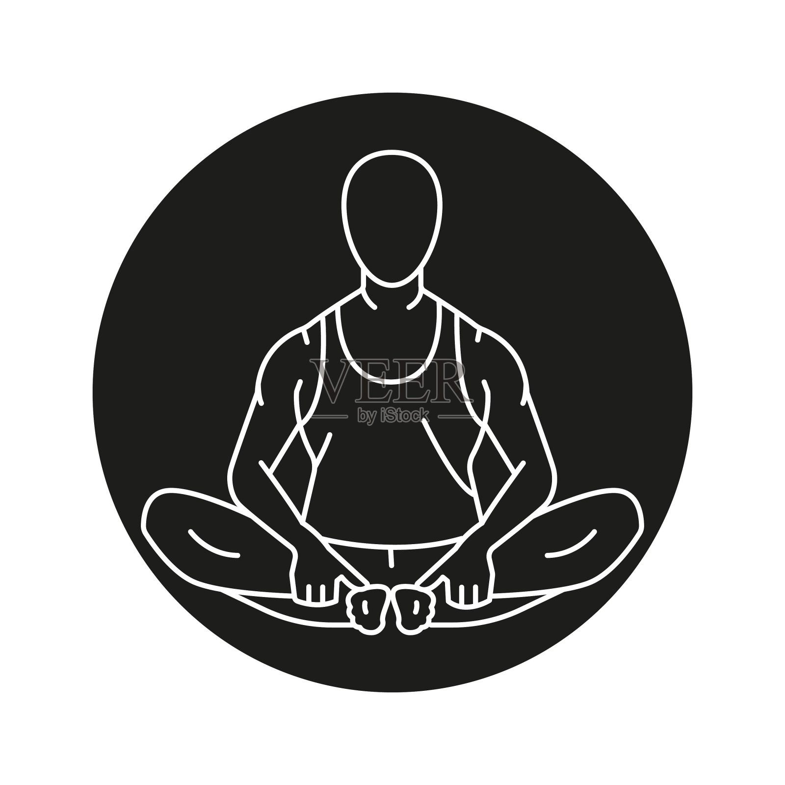 Baddha Konasana(蝴蝶姿势)线图标。一个男人做瑜伽插画图片素材