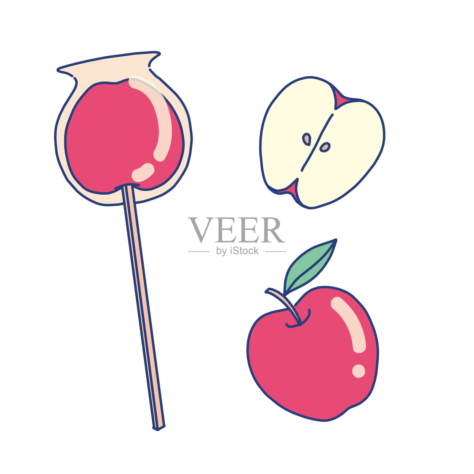 流行和可爱的苹果糖果插图插画图片素材