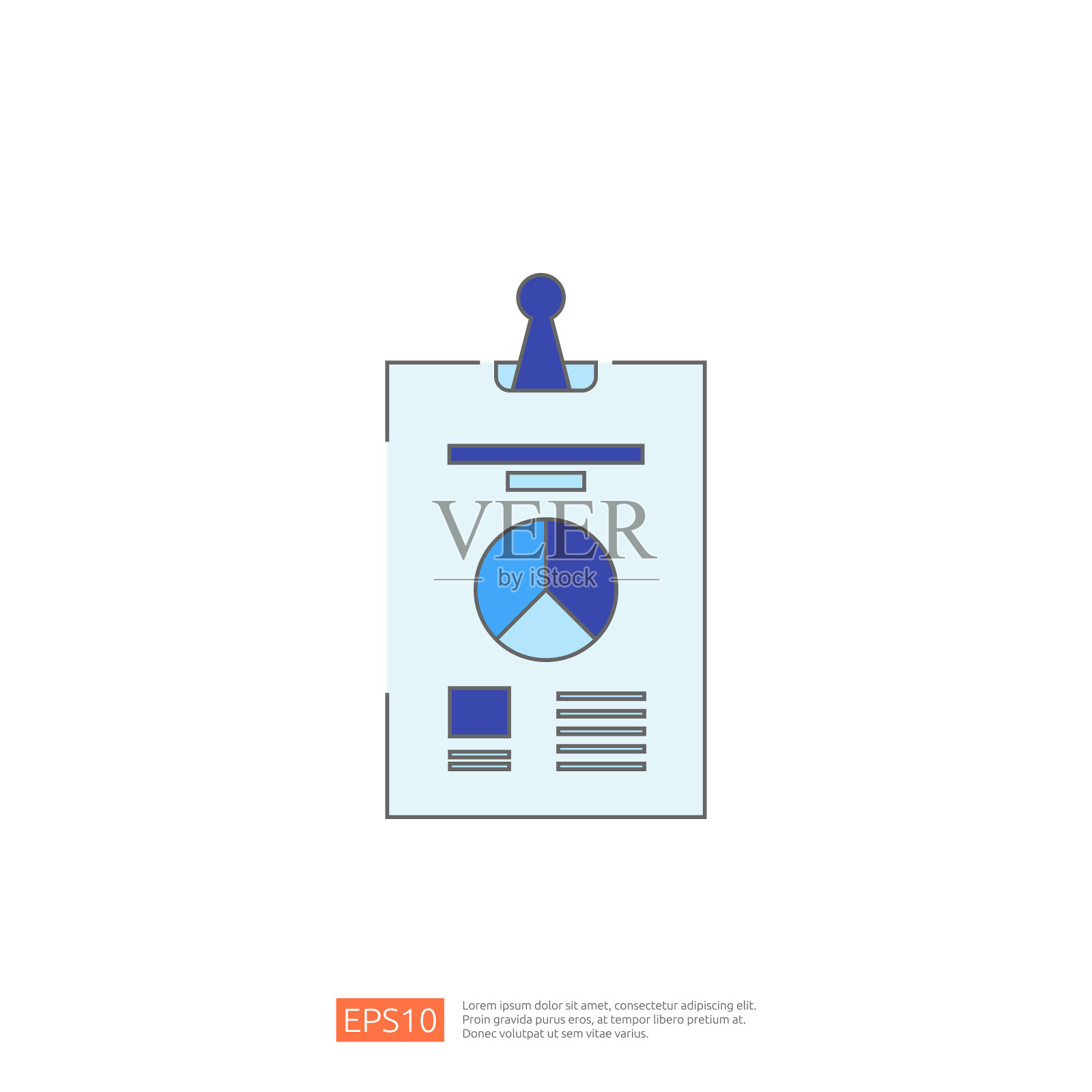 带有饼图和条形图的彩色文档图标，表示数据分析、业务策略和增长。插画图片素材