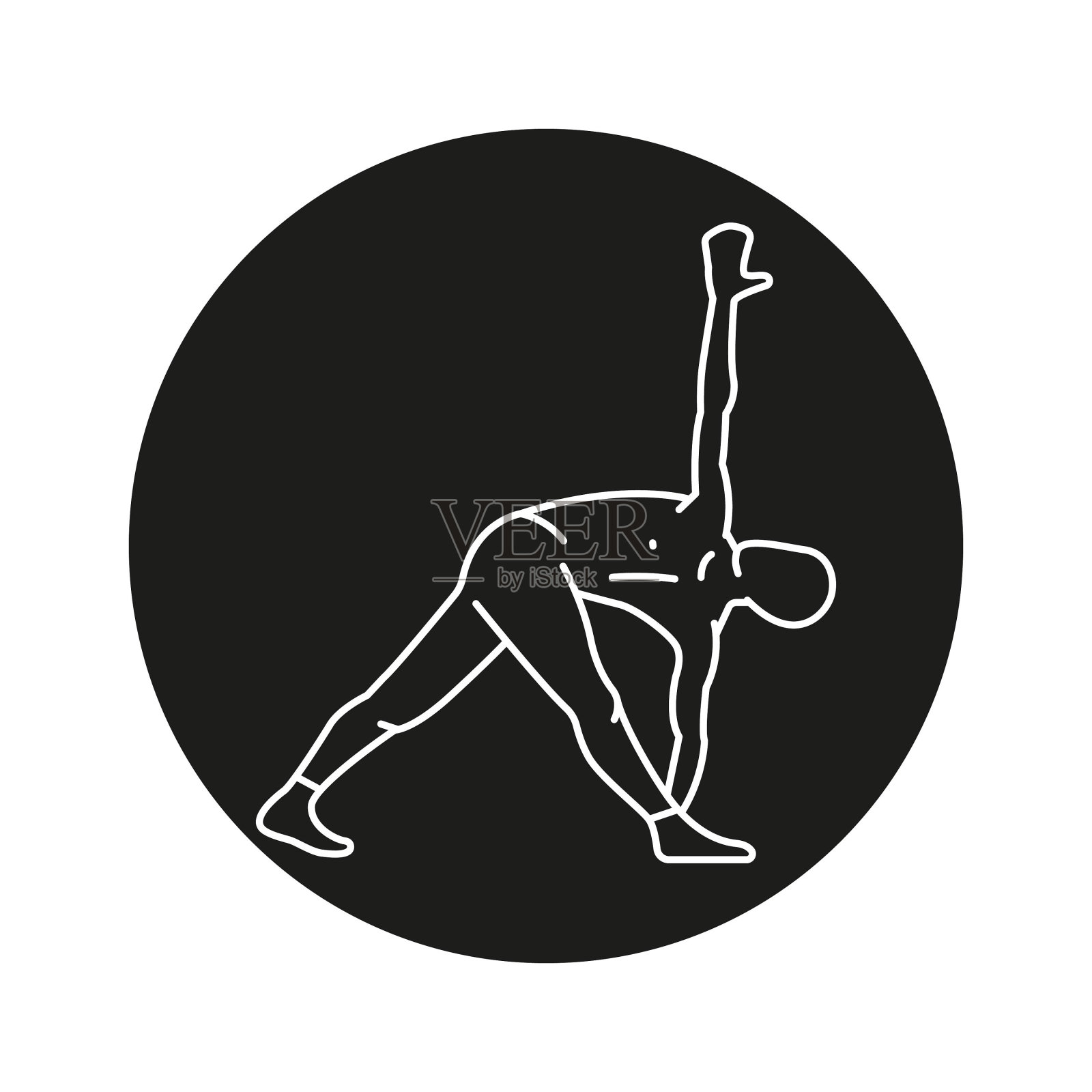 Parivrtta Trikonasana线图标。一个男人做瑜伽插画图片素材