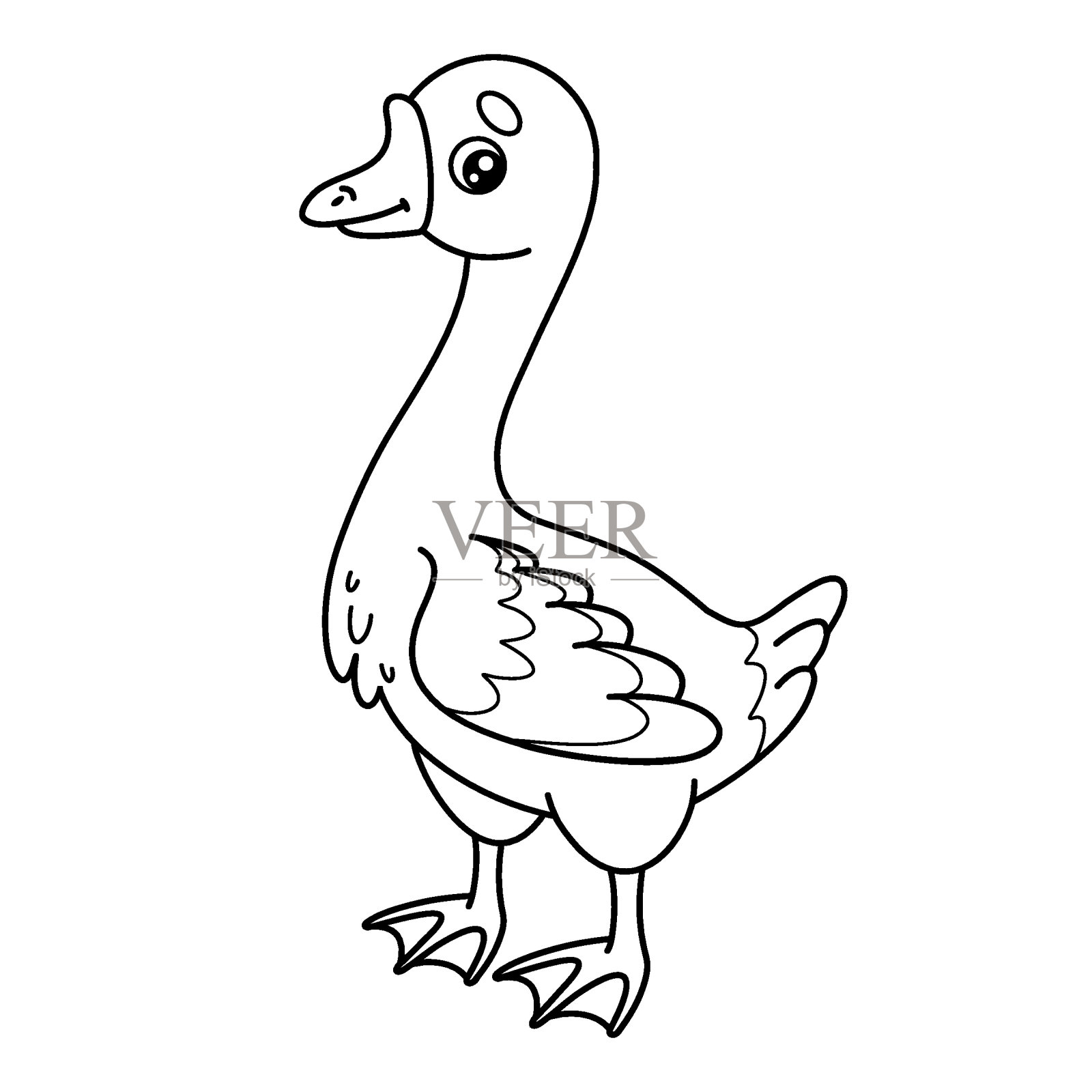 勾勒出农场鹅的卡通风格插画图片素材