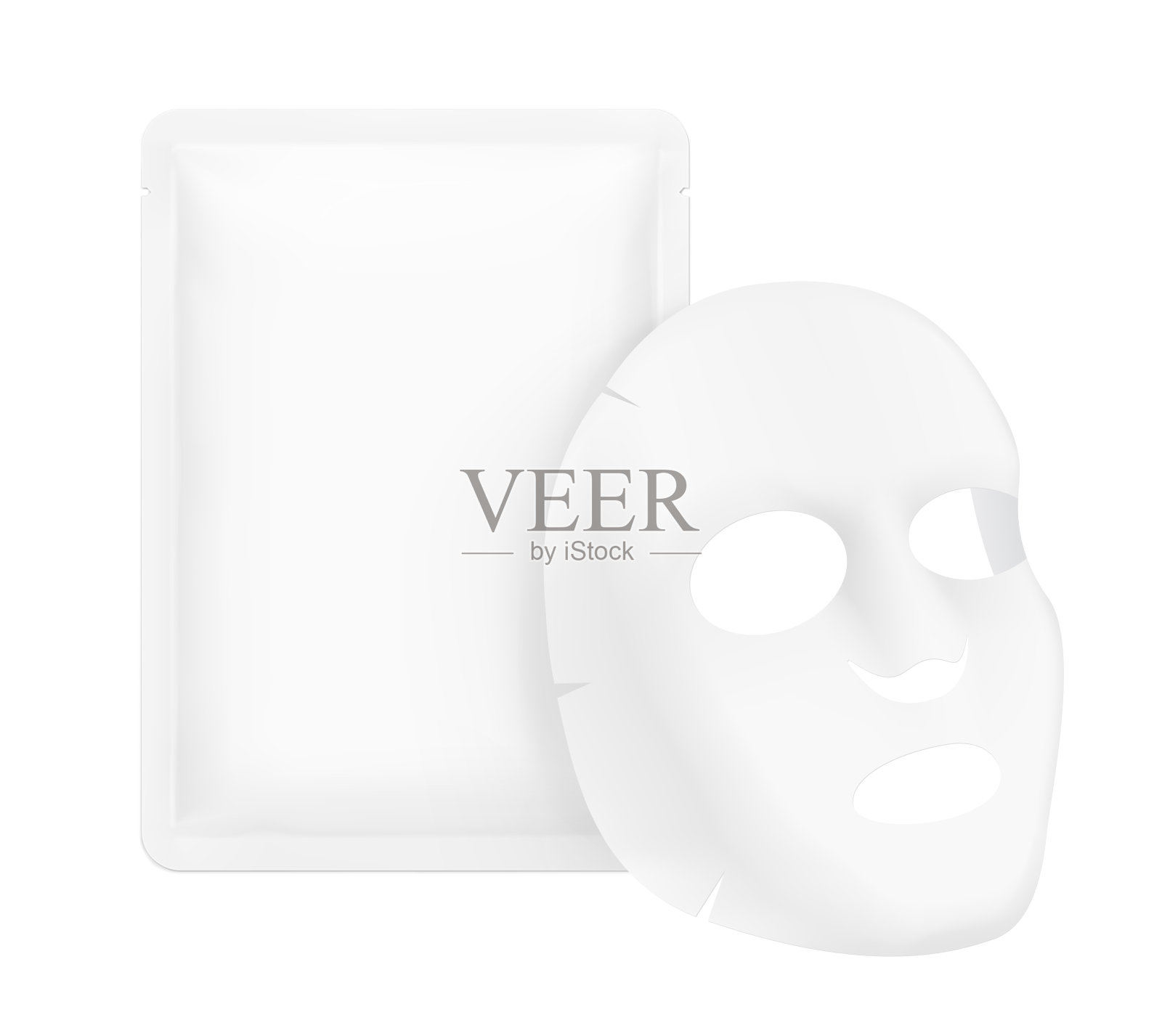 面部上下化妆面膜模型与小袋模型。插画图片素材