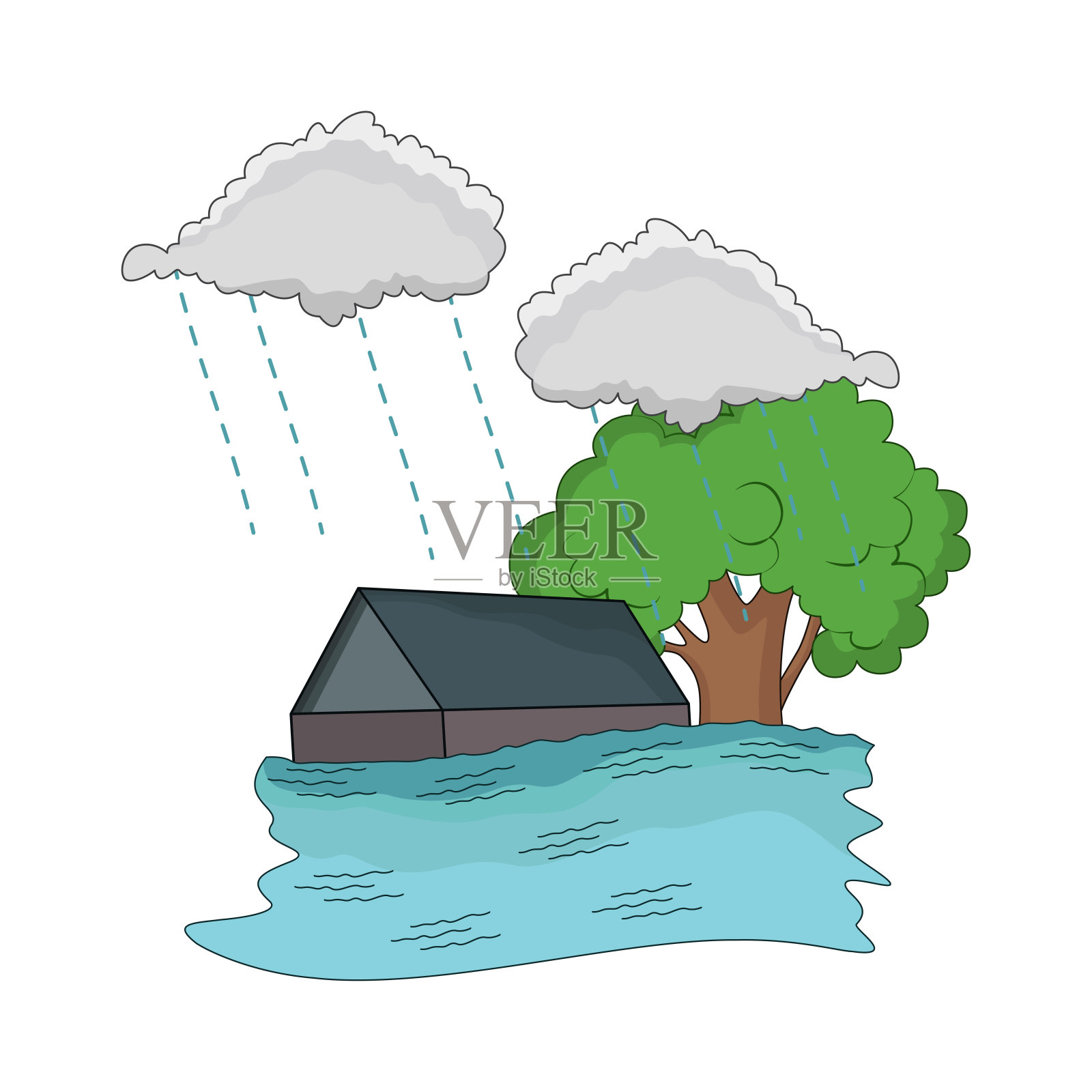 洪水插画图片素材