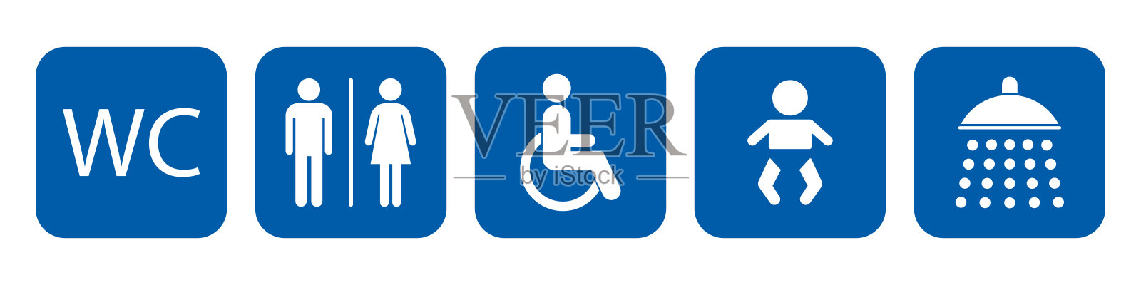 WC图标设置在白色背景上插画图片素材