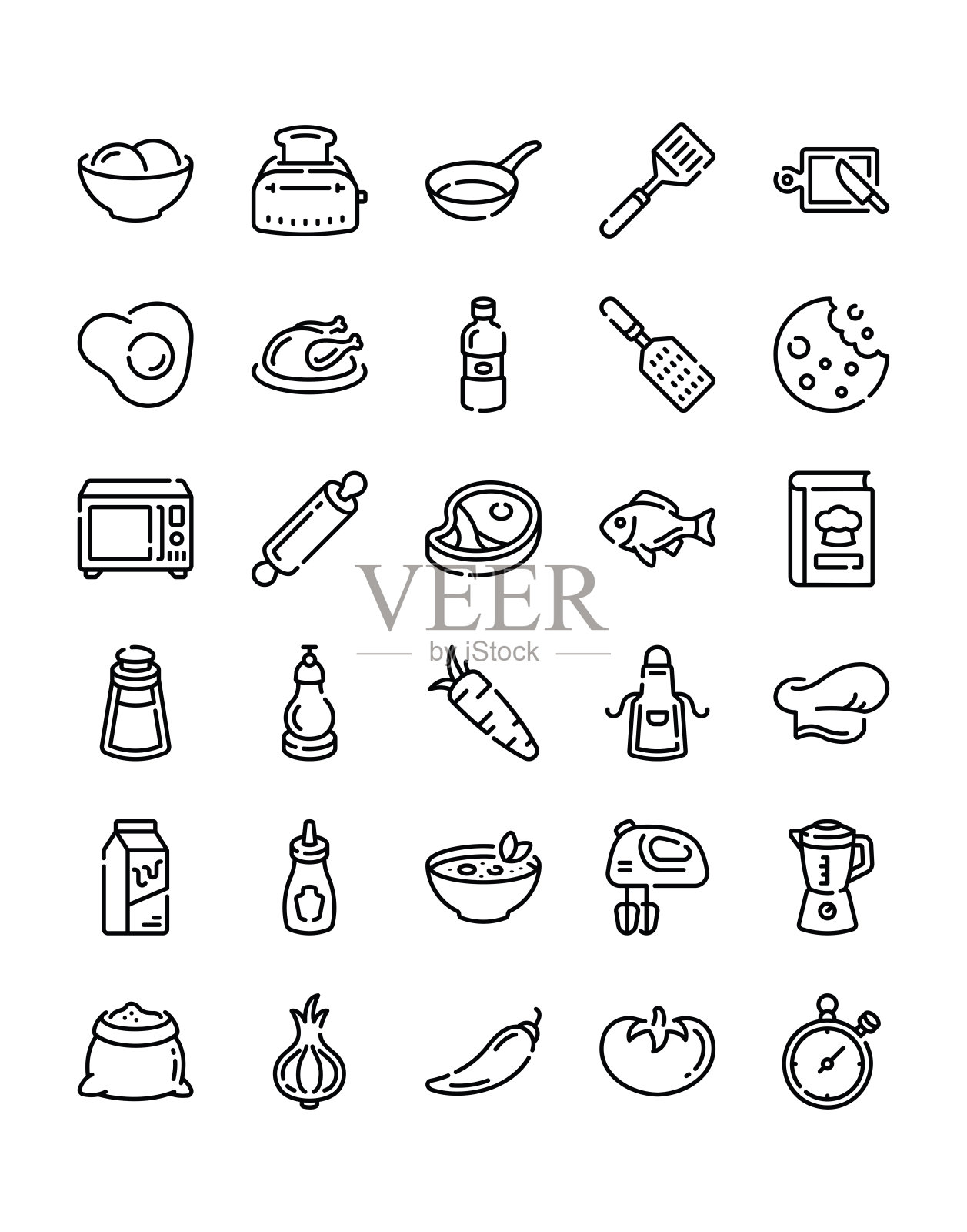 烹饪图标集30孤立的白色背景插画图片素材