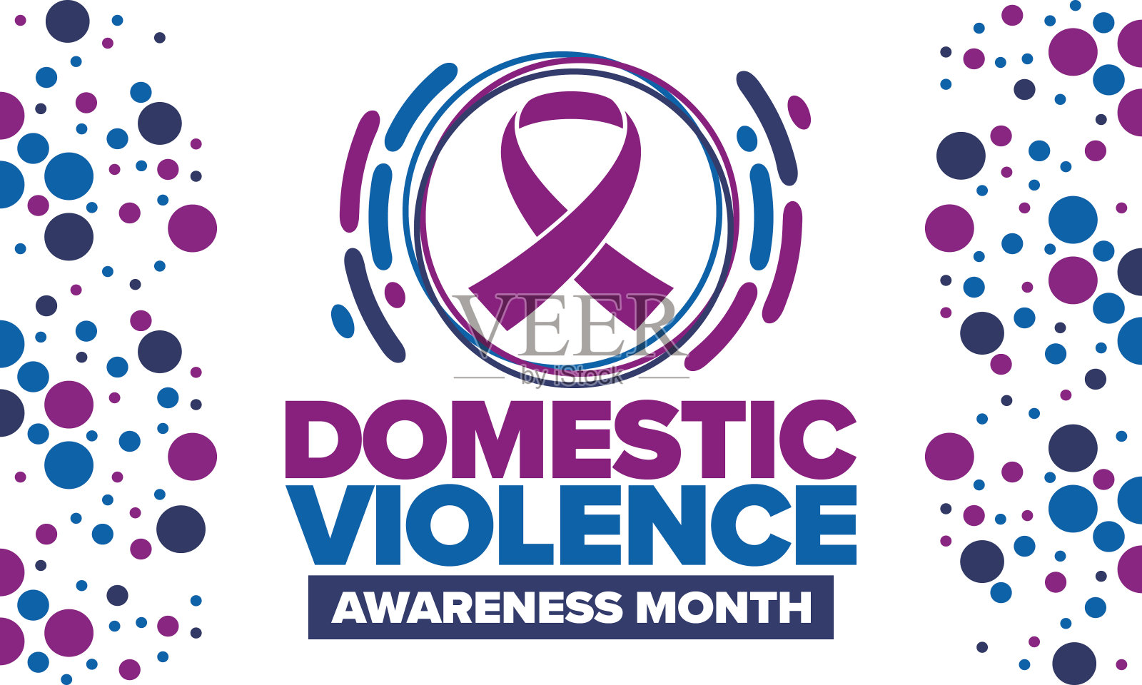十月举办家庭暴力意识月。在美国每年庆祝一次。意识紫色缎带。团结日。预防活动。停止虐待女性。海报、横幅和背景。向量插画图片素材