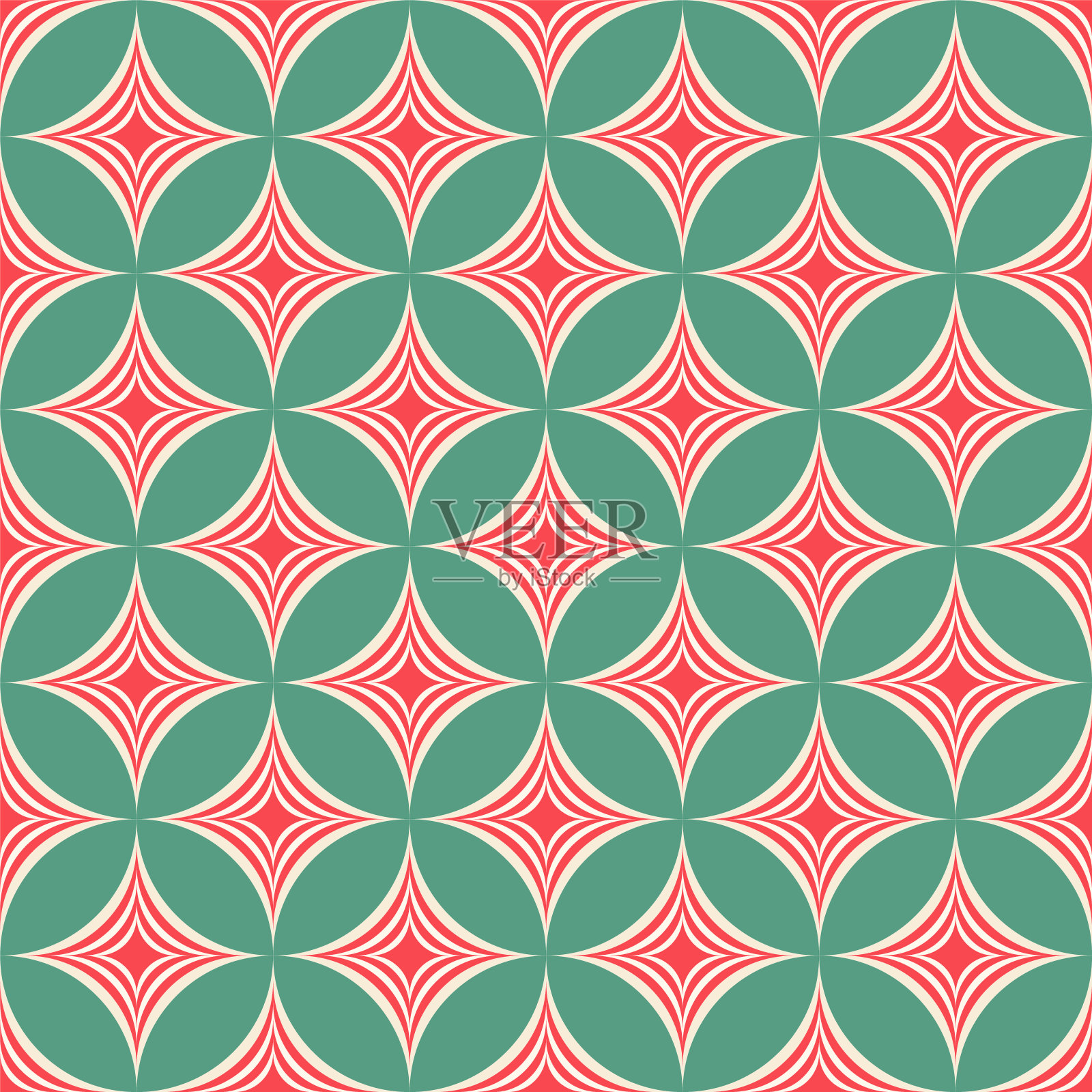 红绿几何抽象无缝图案。复杂几何矢量图案纺织品包装插画图片素材