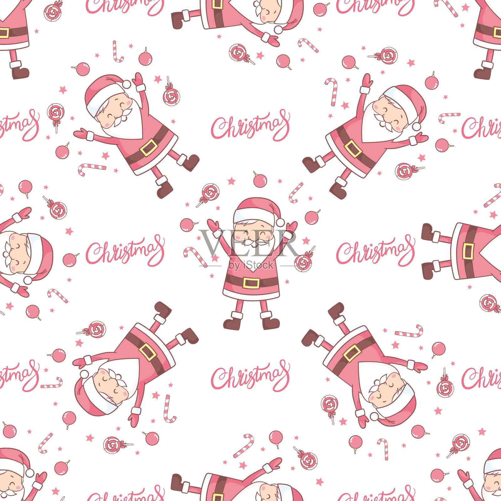 可爱圣诞老人新年无缝图案插画图片素材