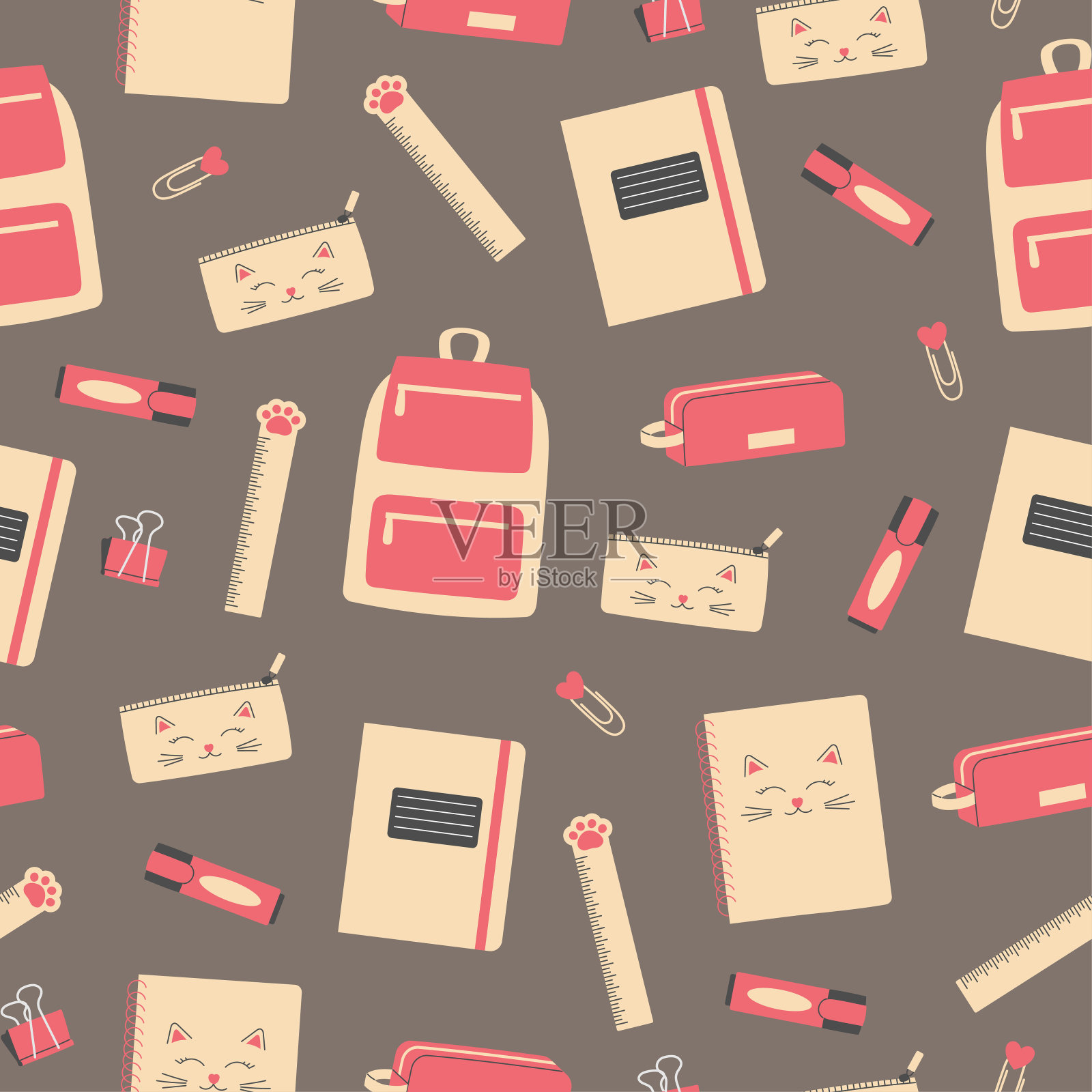 无缝图案与手绘学校文具。插画图片素材