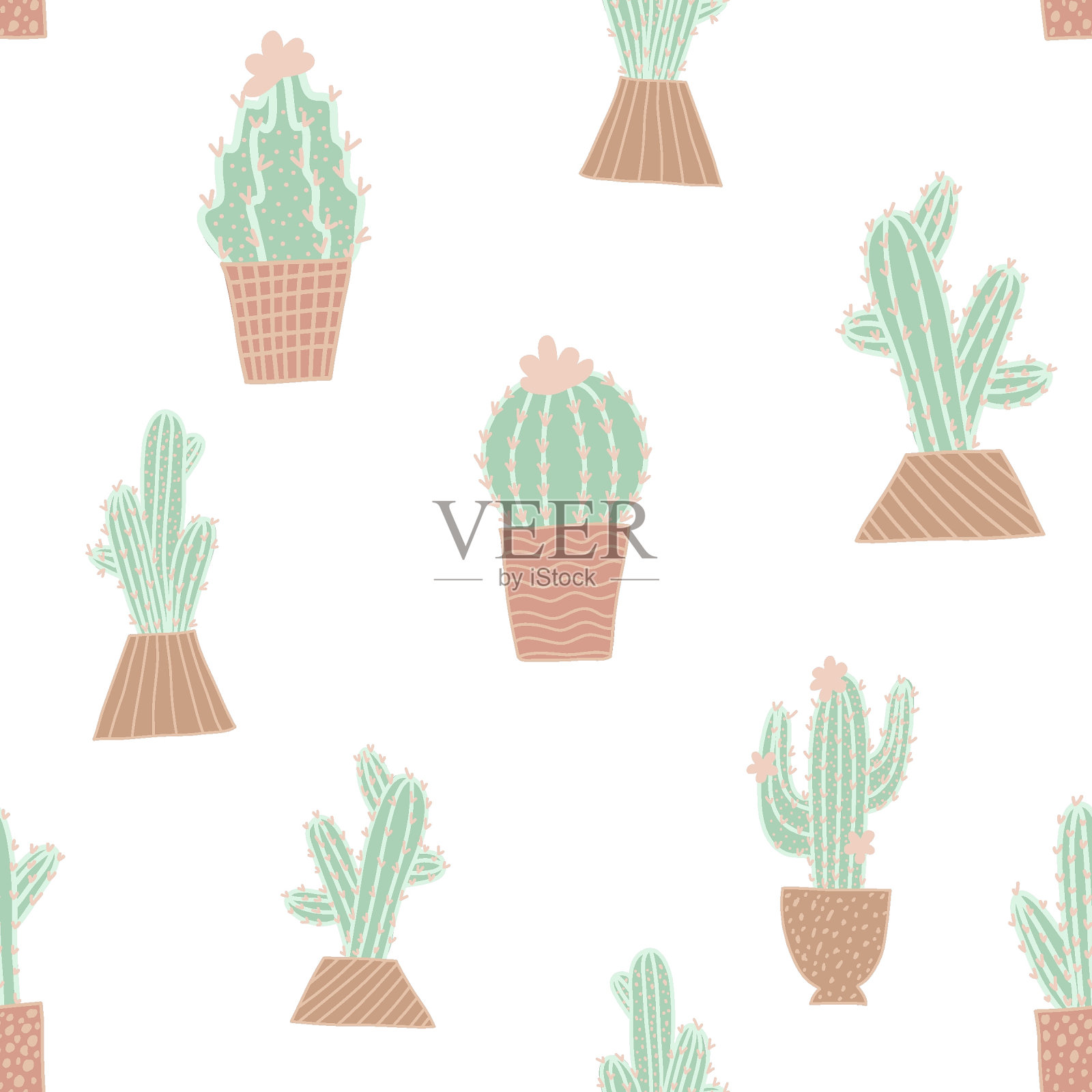 可爱的仙人掌无缝图案插画图片素材