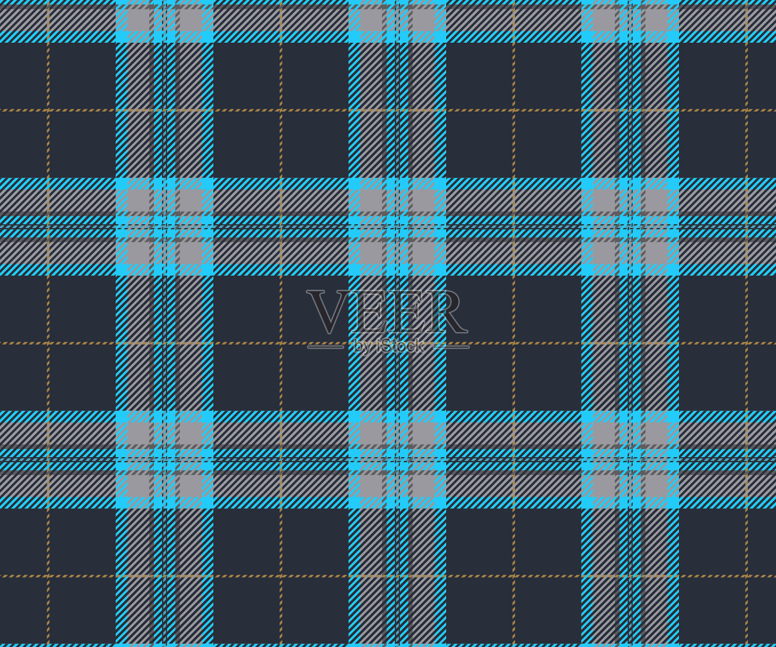 格纹、海军蓝、蓝色、灰色、黄色、无缝花纹，适用于纺织品和设计服装、裙子、裤子、围裙、桌布、毯子或装饰织物。矢量插图。插画图片素材