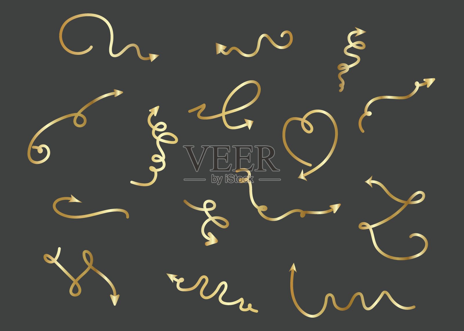 箭金曲线和波浪线图标集合的装饰设计插画图片素材