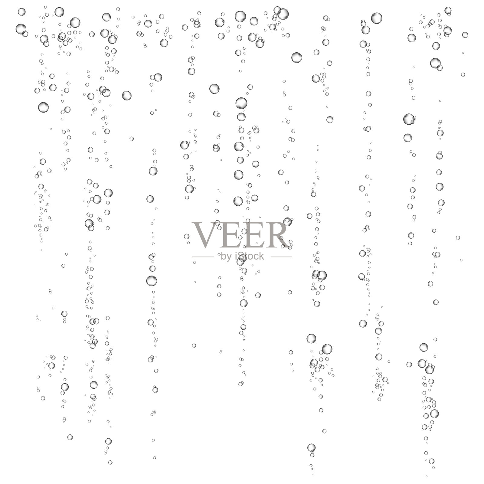 白色背景中的氧气气泡在水中流动。插画图片素材