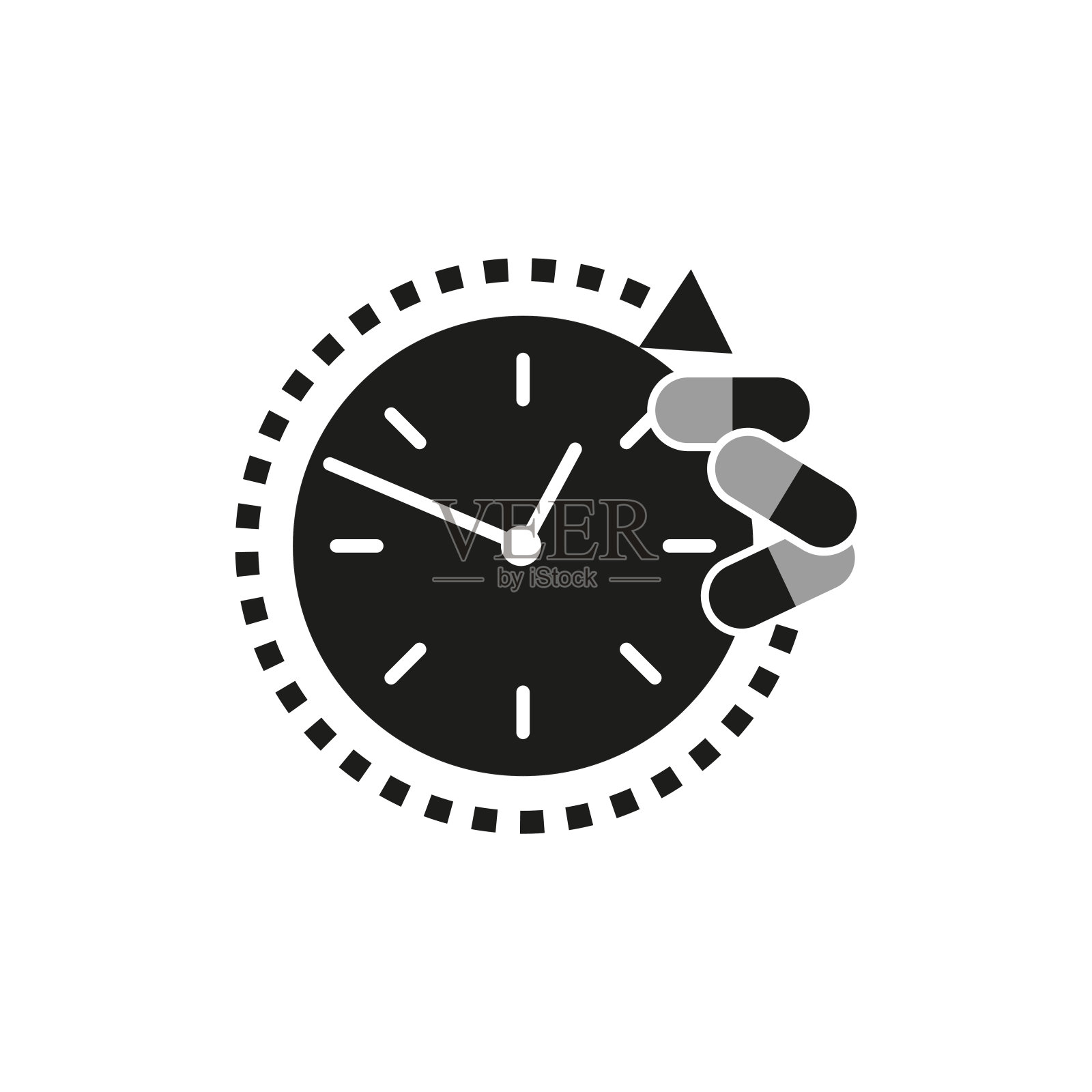 手持时钟。时间管理图标。黑白设计。极简主义的向量。插画图片素材