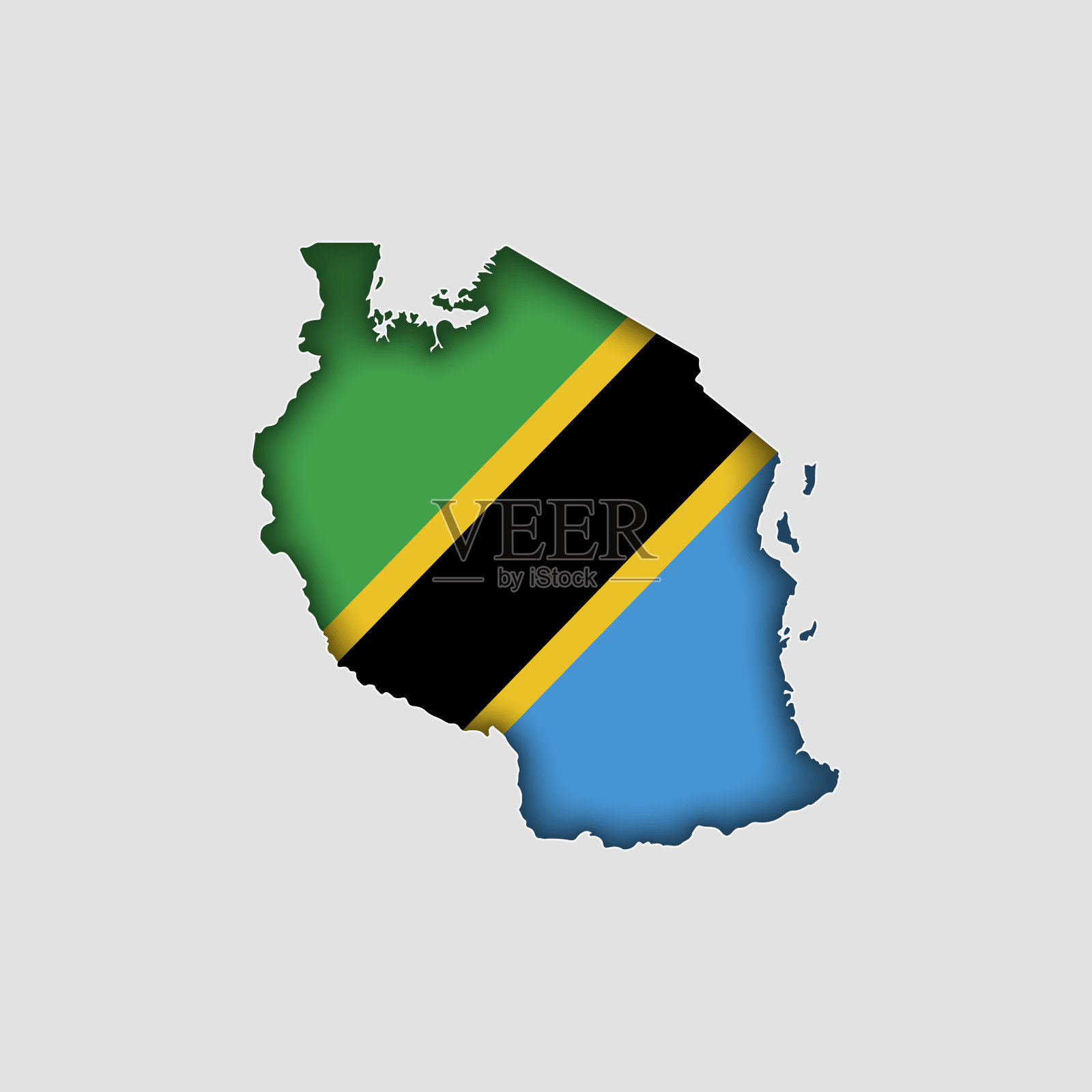 坦桑尼亚地图上有国旗插画图片素材