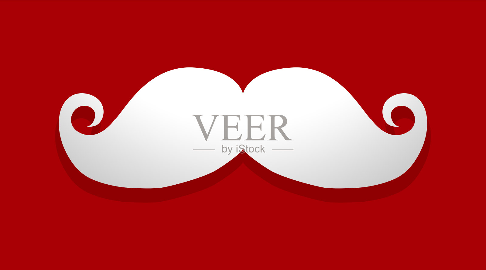 白色圣诞老人胡子图标在红色背景。胡子轮廓。复古时髦的卷发胡子。插画图片素材