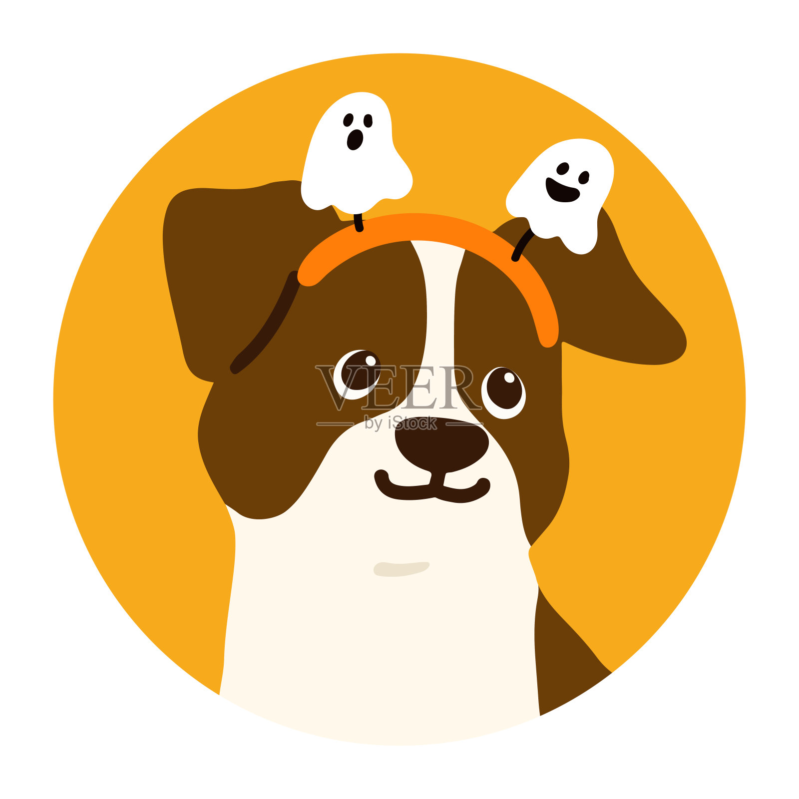 平面彩色万圣节杰克罗素梗在一个圆圈图标插画图片素材