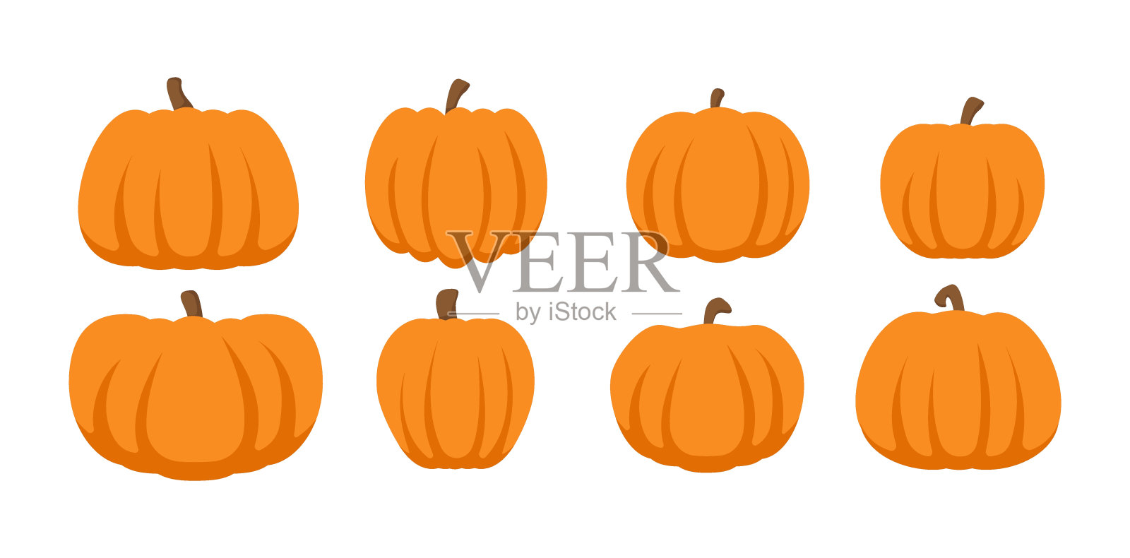 南瓜平面图标集。万圣节南瓜套装。插画图片素材