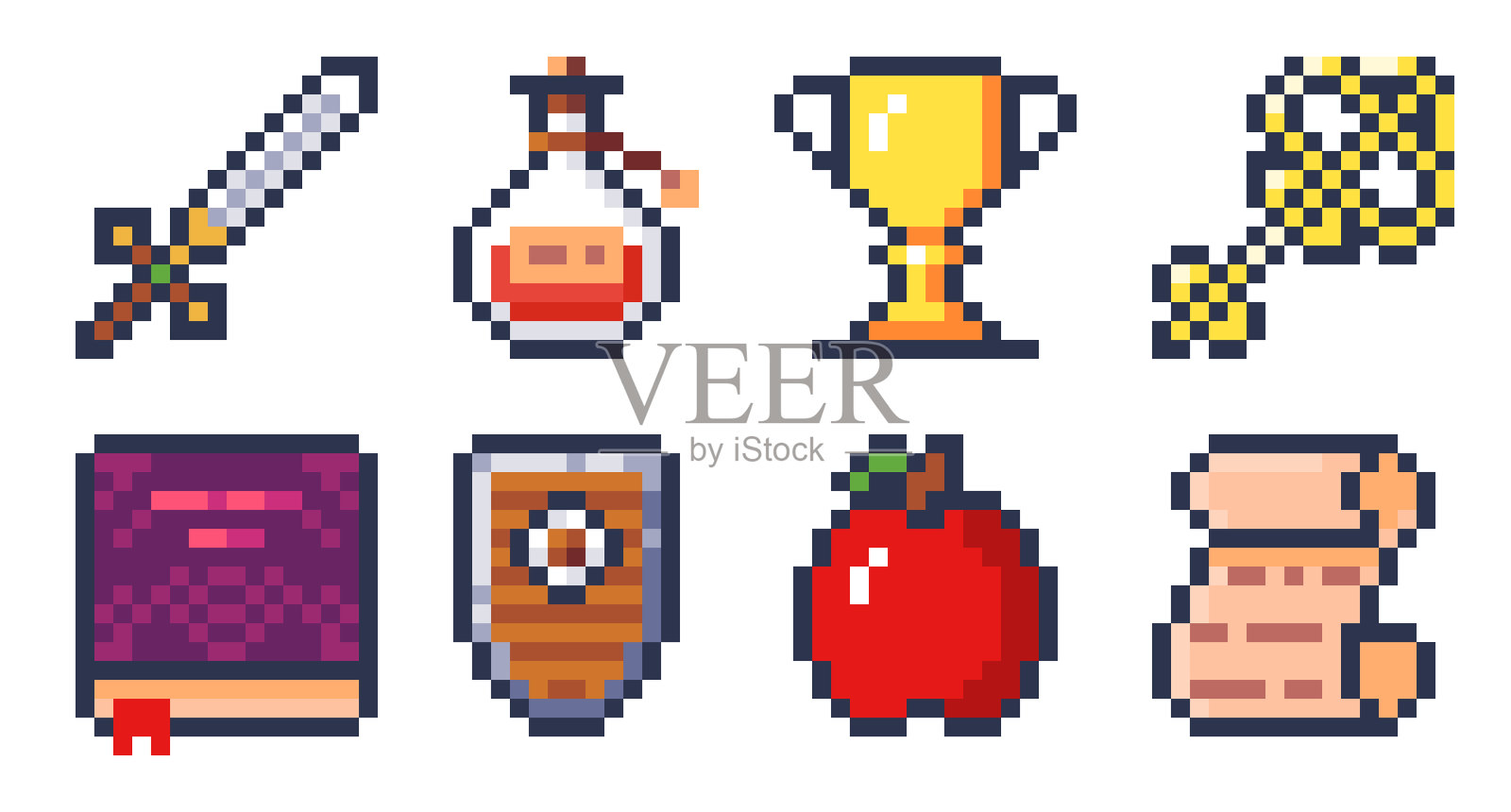 复古游戏的像素艺术图标集。分辨率16 × 16插画图片素材