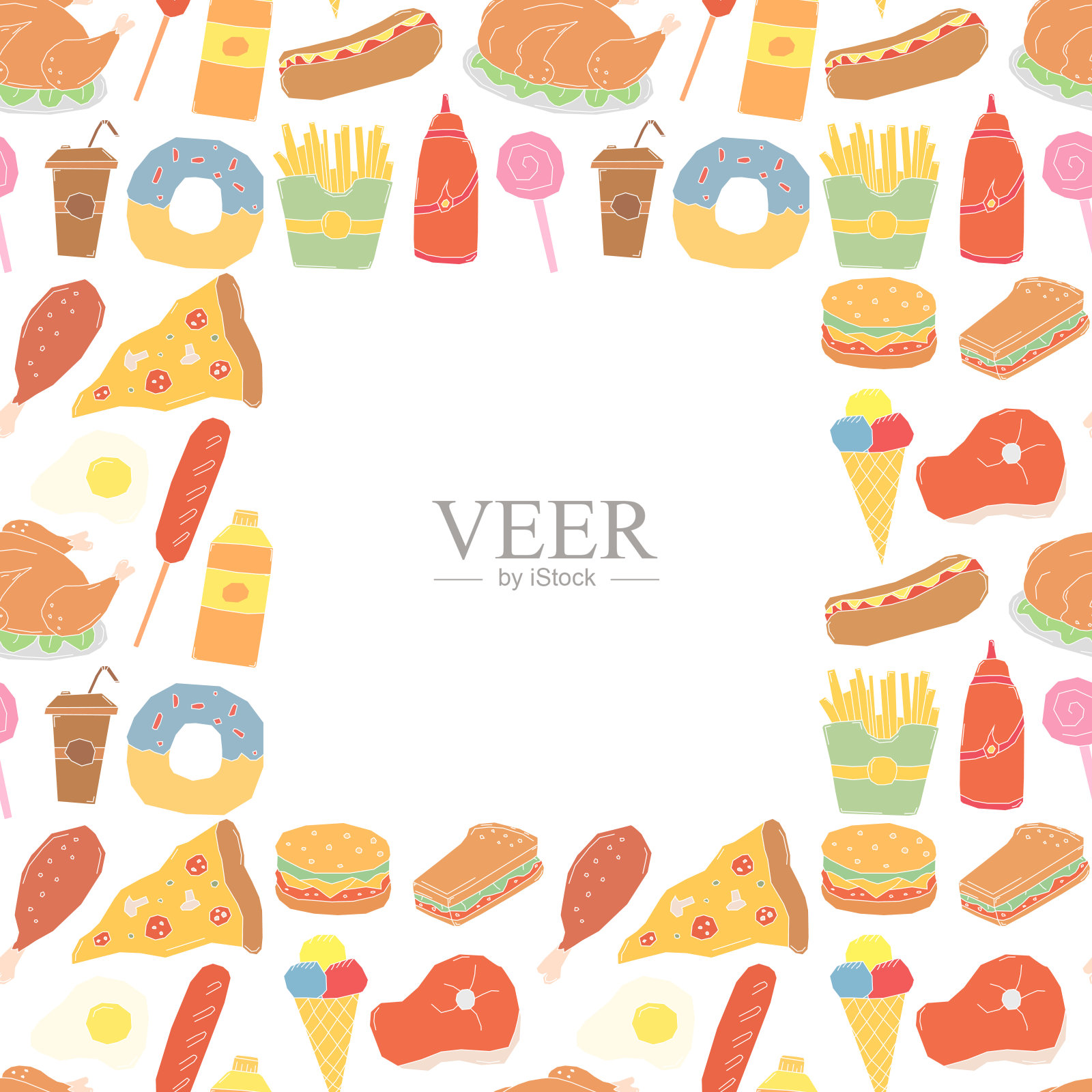 快餐框架。涂鸦快餐背景插画图片素材