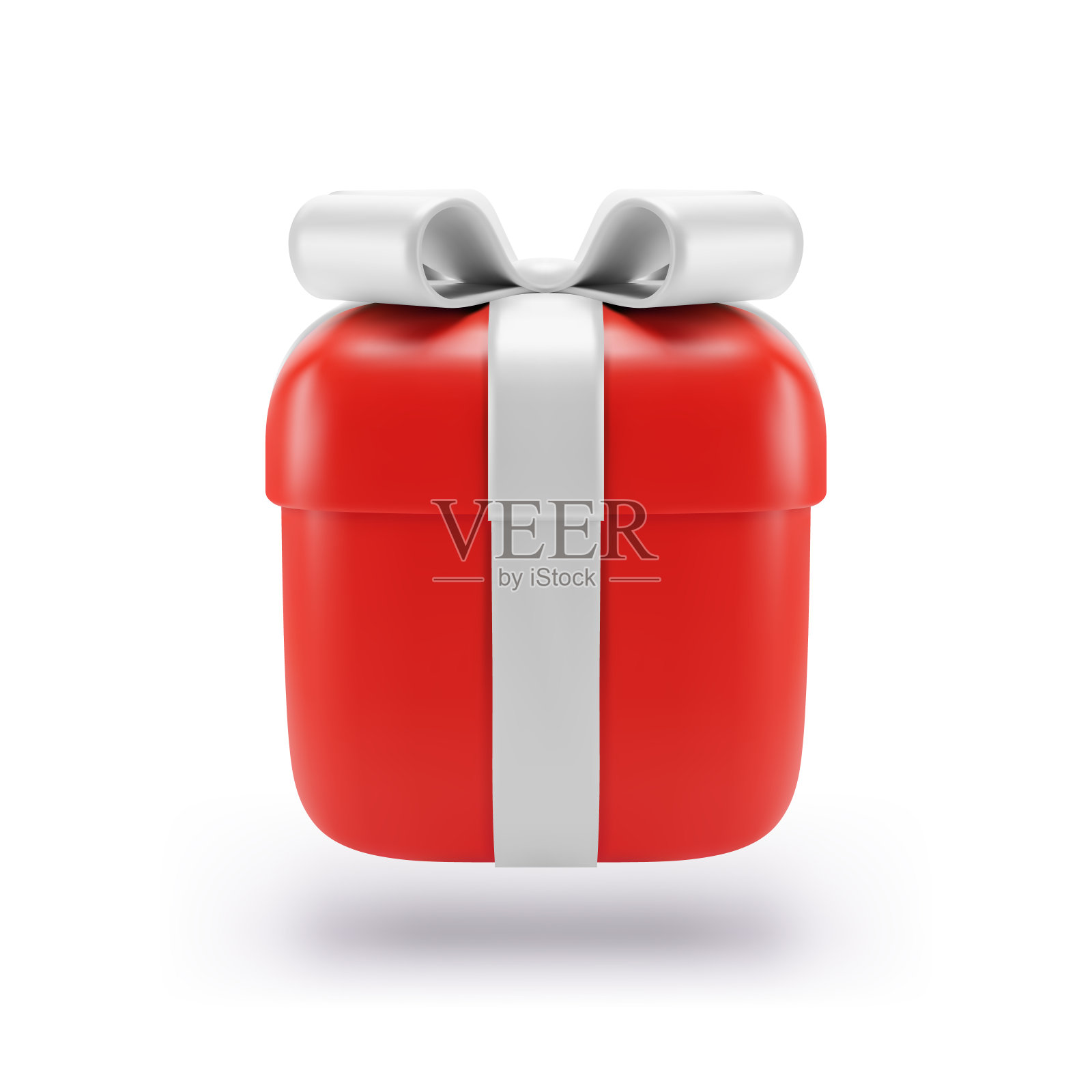 3d红色礼盒与银丝带蝴蝶结。向量插画图片素材