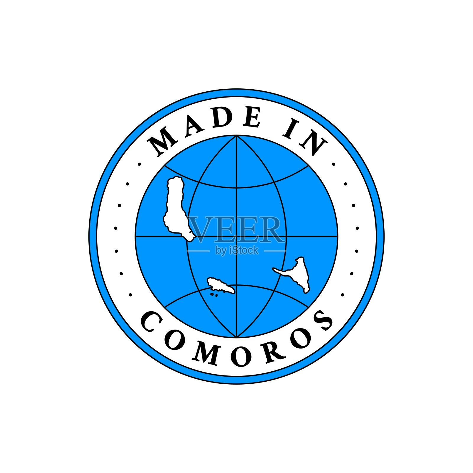 科摩罗制造标签，白色孤立背景上的产品标志。插画图片素材