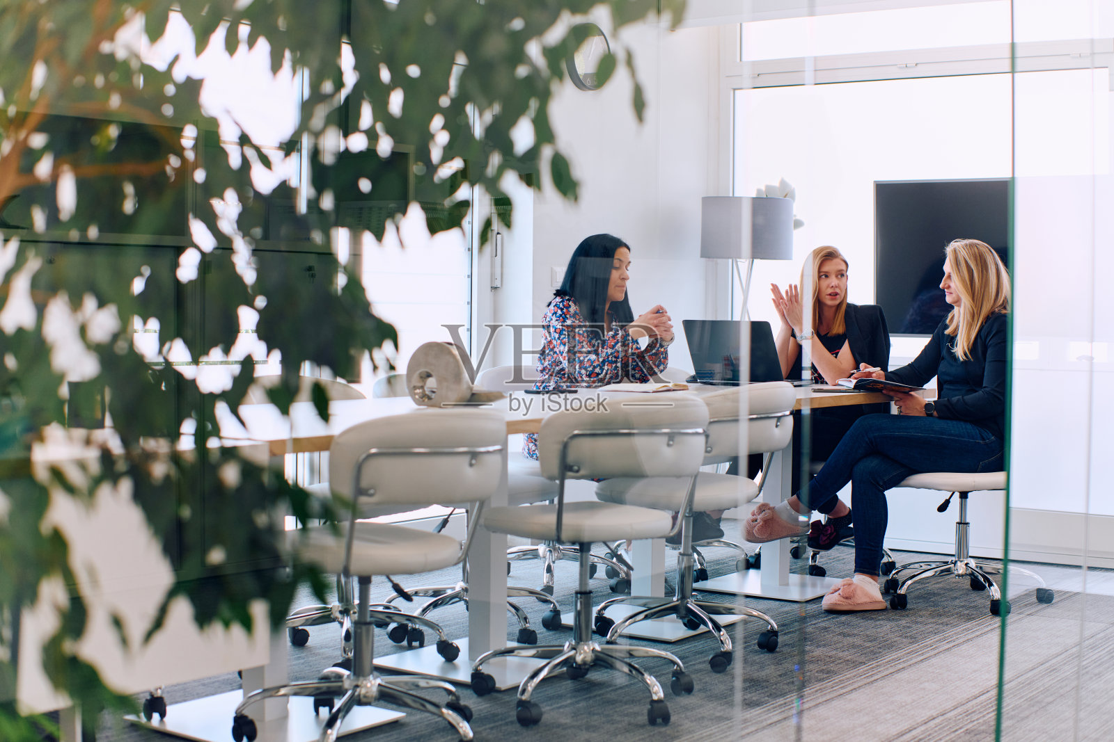 现代办公室新项目的专业女企业家领导会议。照片摄影图片