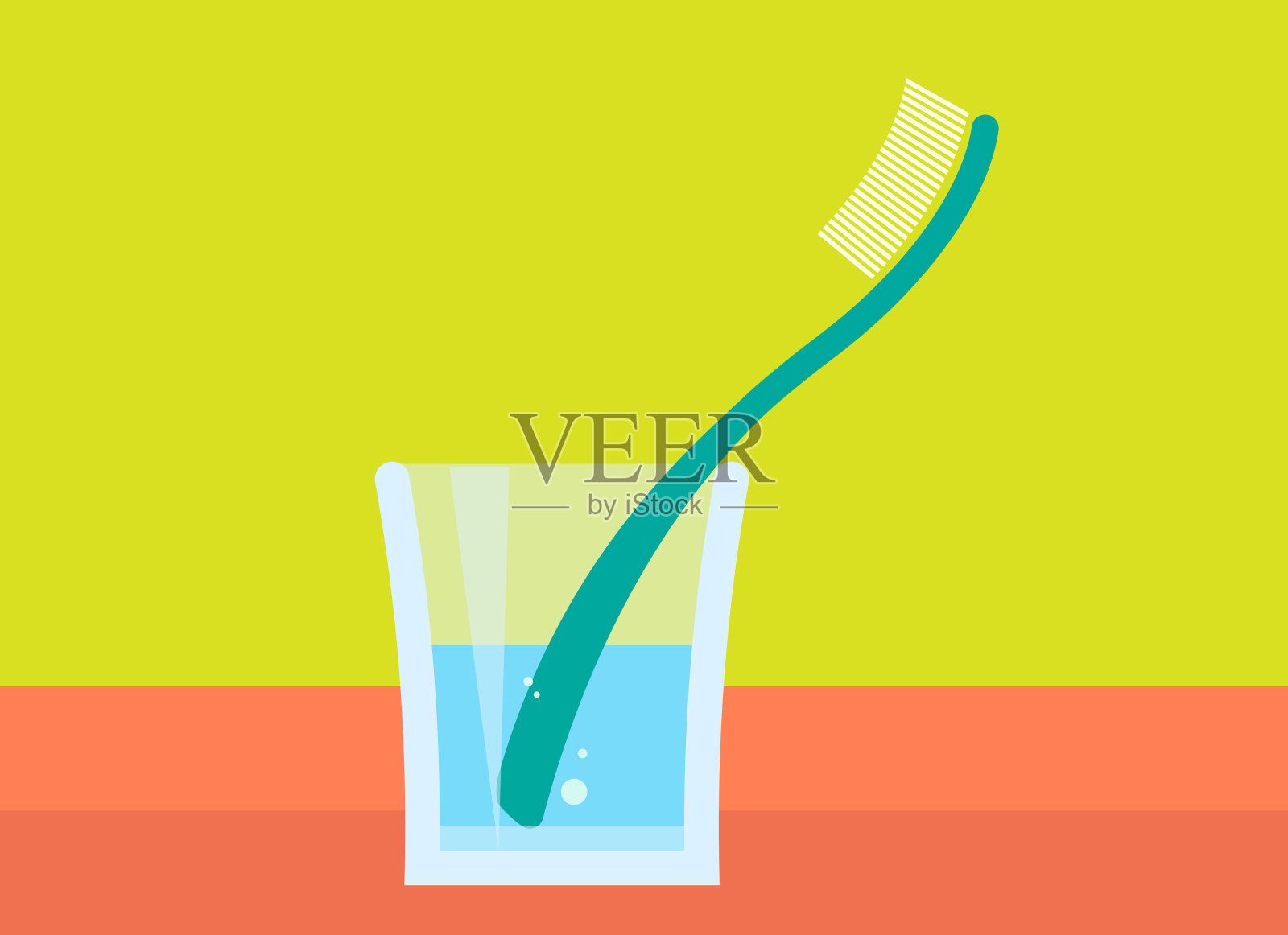 极简主义的牙刷在一杯水中的插图。口腔卫生概念插画图片素材