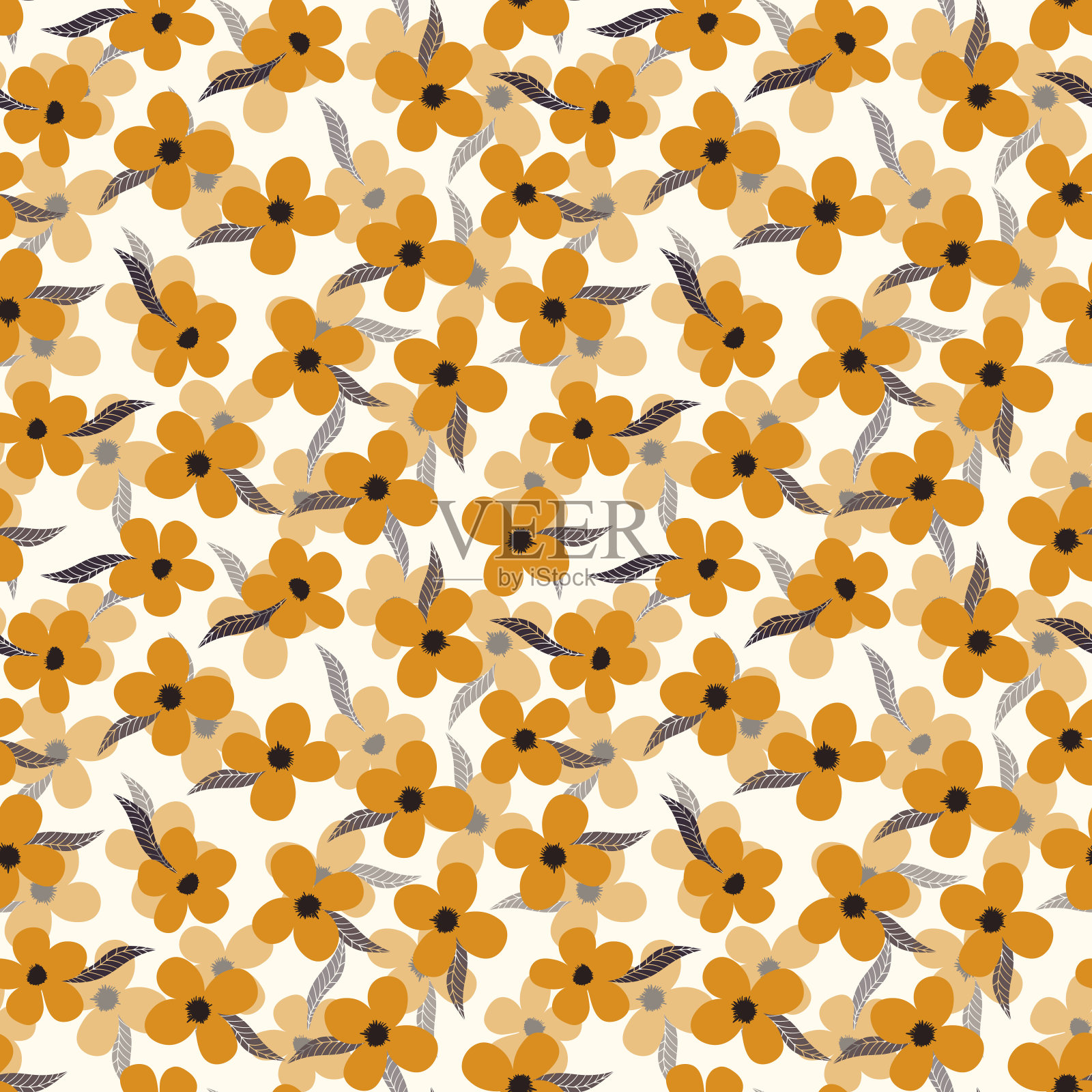 基于传统民间艺术装饰的无缝花卉图案。彩色背景上的彩色花朵。北欧风格。瑞典北欧风格。矢量插图。简单简约的图案插画图片素材