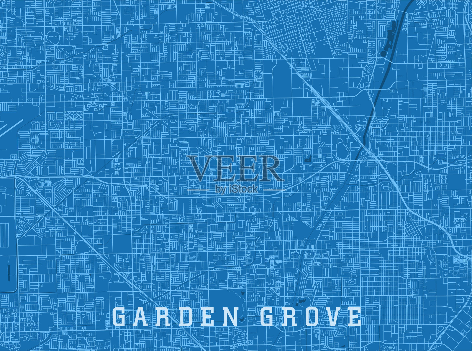花园格罗夫CA城市矢量路线图蓝色水平插画图片素材