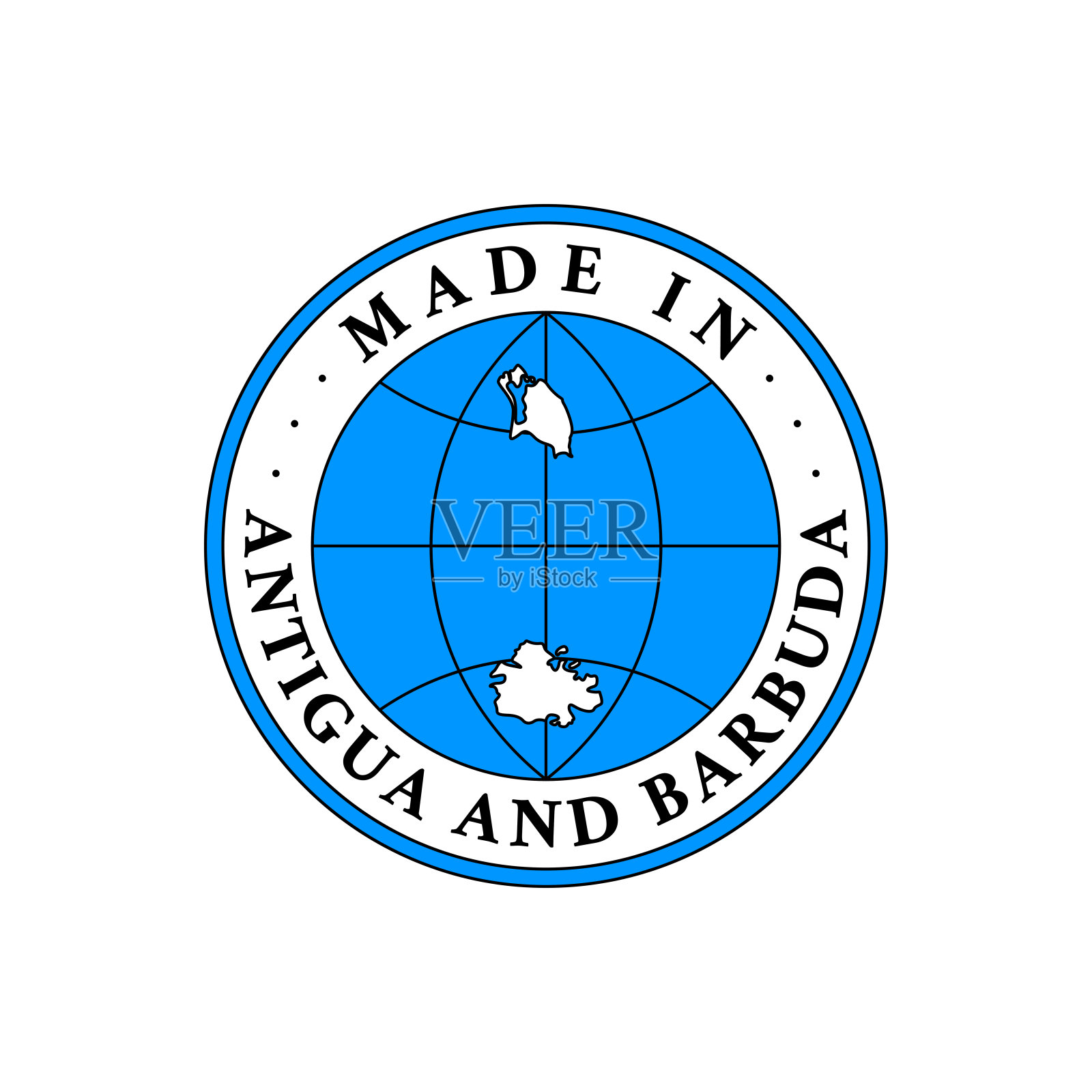 安提瓜和巴布达制造标签，白色孤立背景上的产品标志。插画图片素材