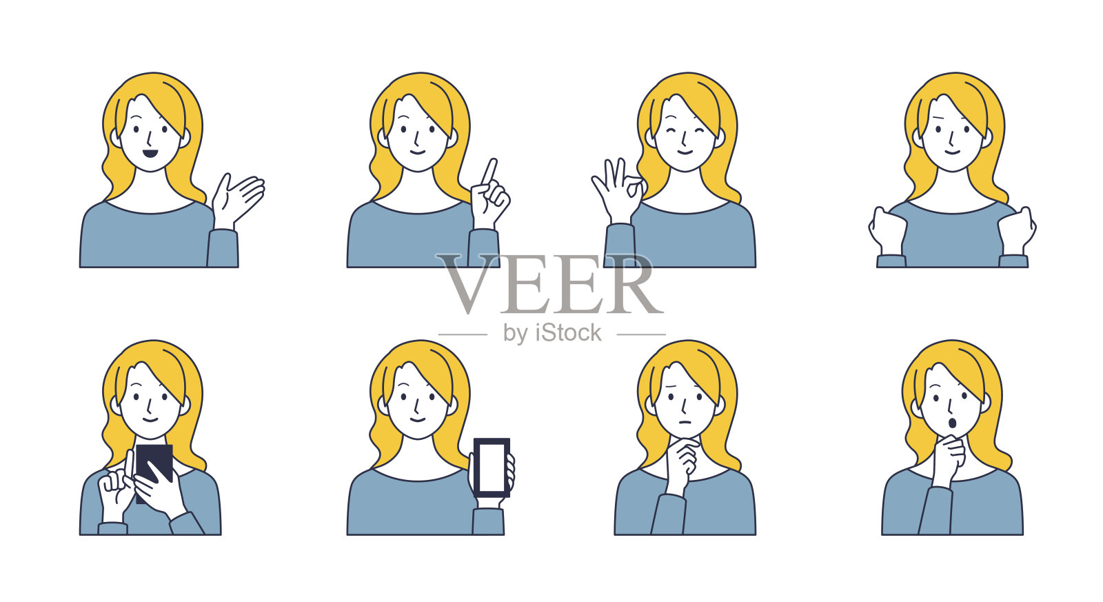 各种姿势的女性图标集插画图片素材